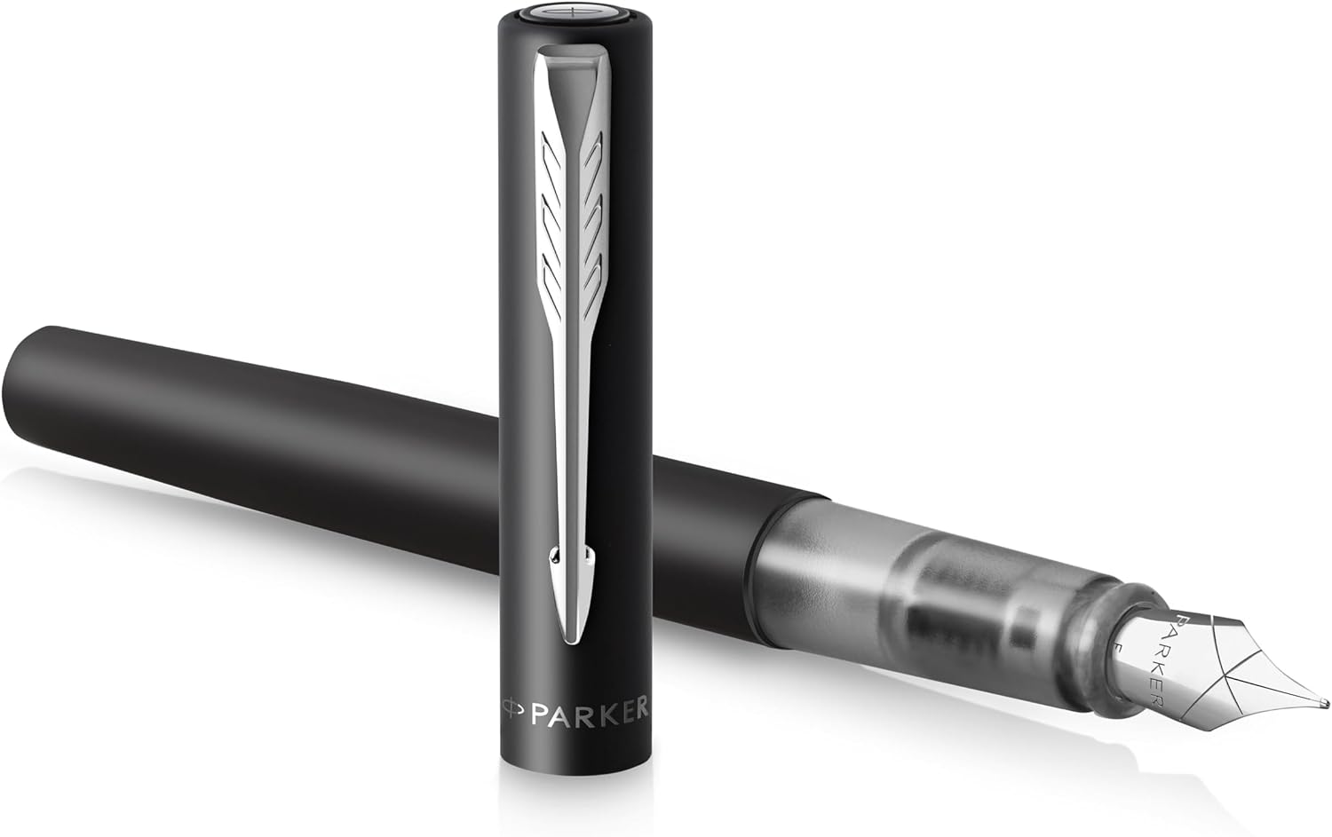 Detalle de Parker Vector XL Fountain Pen in Metallic Black Lacquer with Medium Nib and Blue Ink Refill (Gift Box)