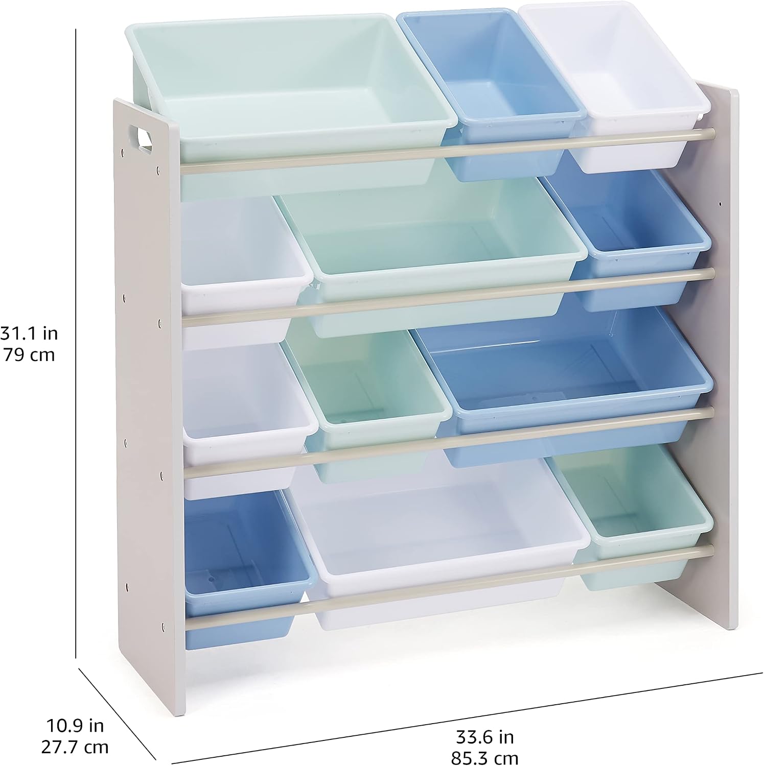 Detalle de Amazonベーシック 841376 おもちゃ収納ラック 12個の着脱式ケース付き 85×28×79cm