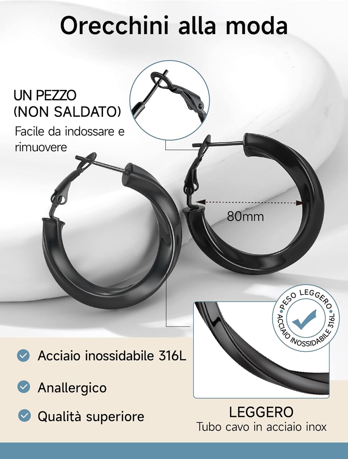 Thumbnail 2 de PROSTEEL Orecchini a Cerchio Vuoto 30/40/60/80 mm – Oversize Y2K in acciaio 316L