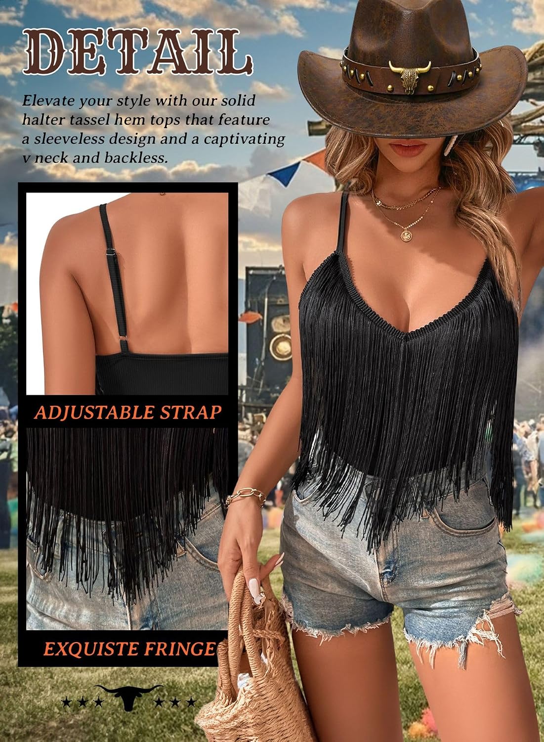 Detalle 2 de Fringe Tank Tops Cowgirl Festival