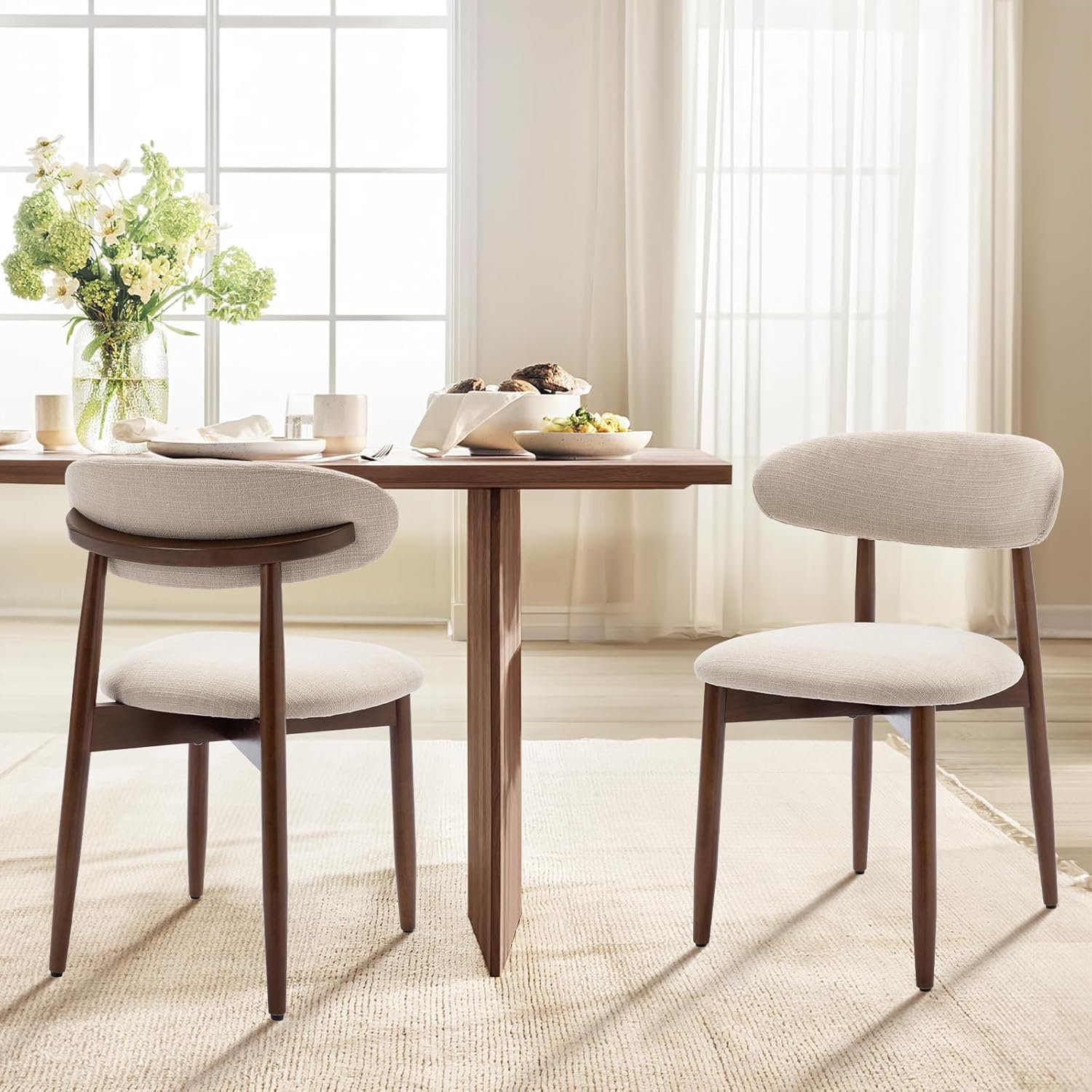 Thumbnail 1 de COLAMY modern dining chairs set with wooden legs – upholstered fabric seats with curved backrest