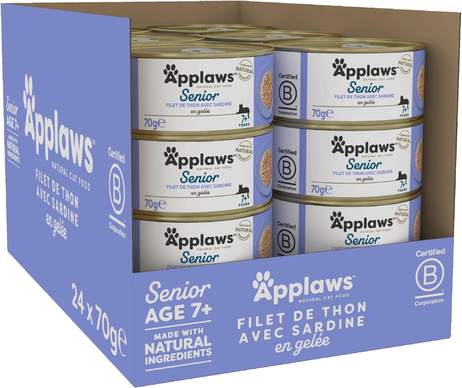 Detalle 2 de Applaws Natural Aliment Humide pour Chats Seniors – Filet de Thon avec Sardine en Gelée, Pack de 24x70g