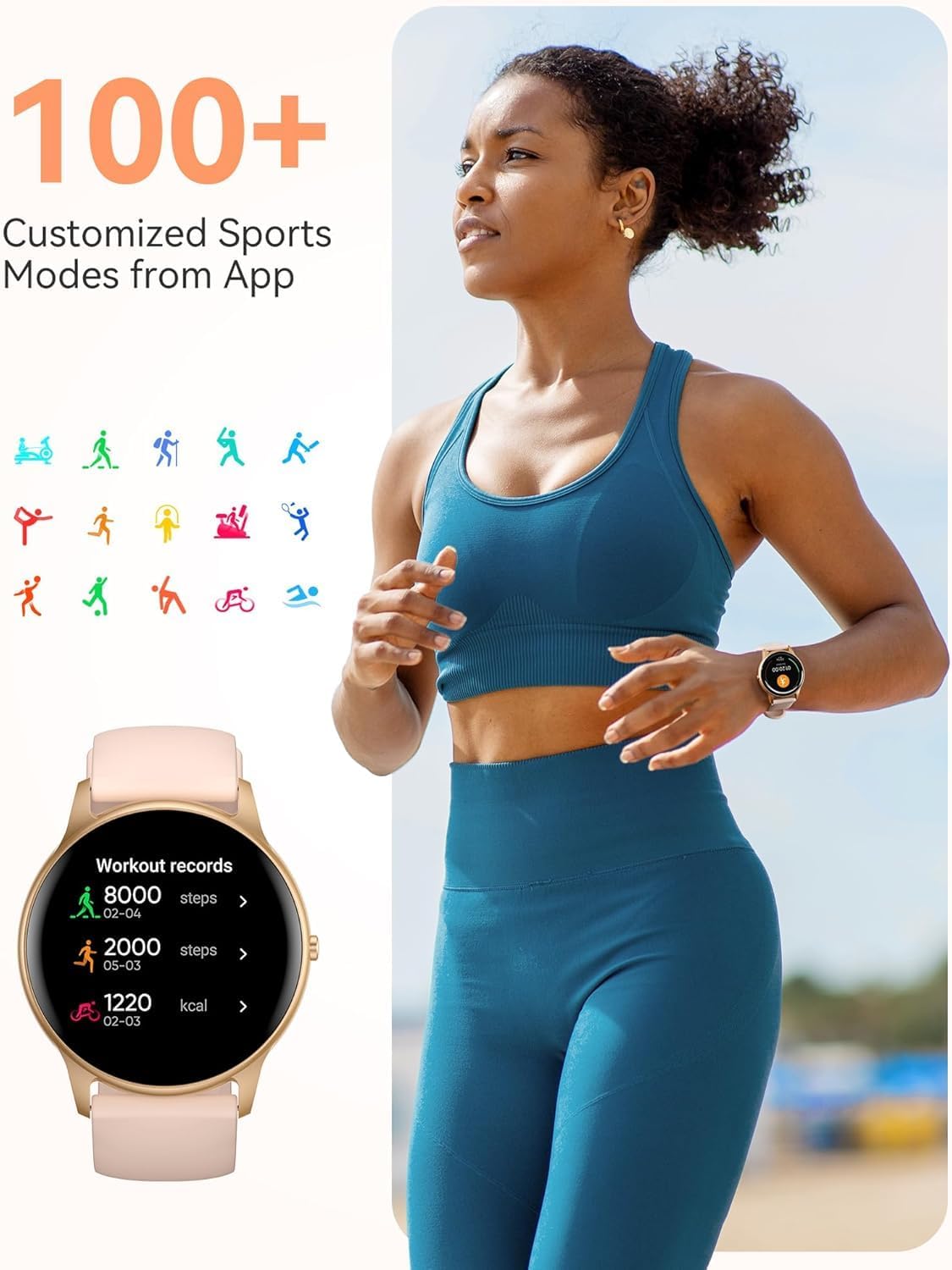 Detalle 2 de AGPTEK Smart Watch for Women (SW2) in Rose Gold – Bluetooth 5.2 fitness & health tracker with 1.3" HD touchscreen