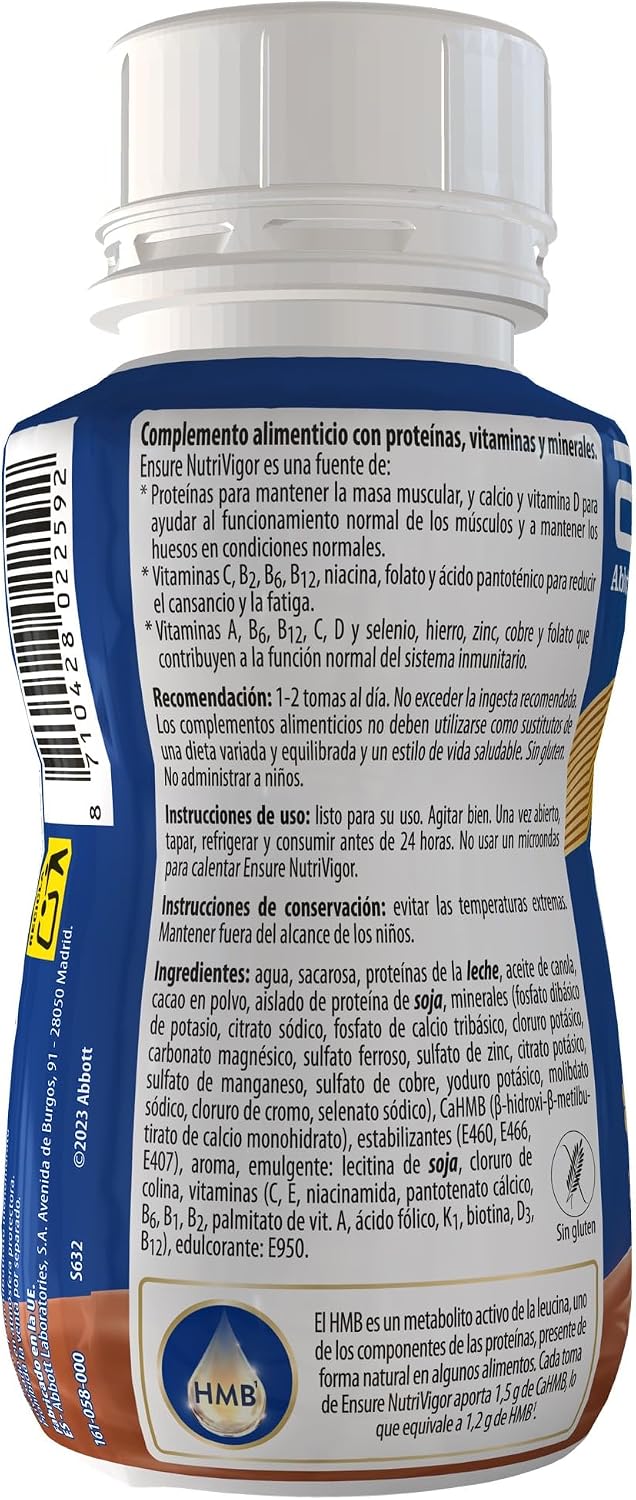 Detalle 1 de Ensure Nutrivigor Chocolate 🥤 Pack 4, HMB, Proteínas y Vitaminas