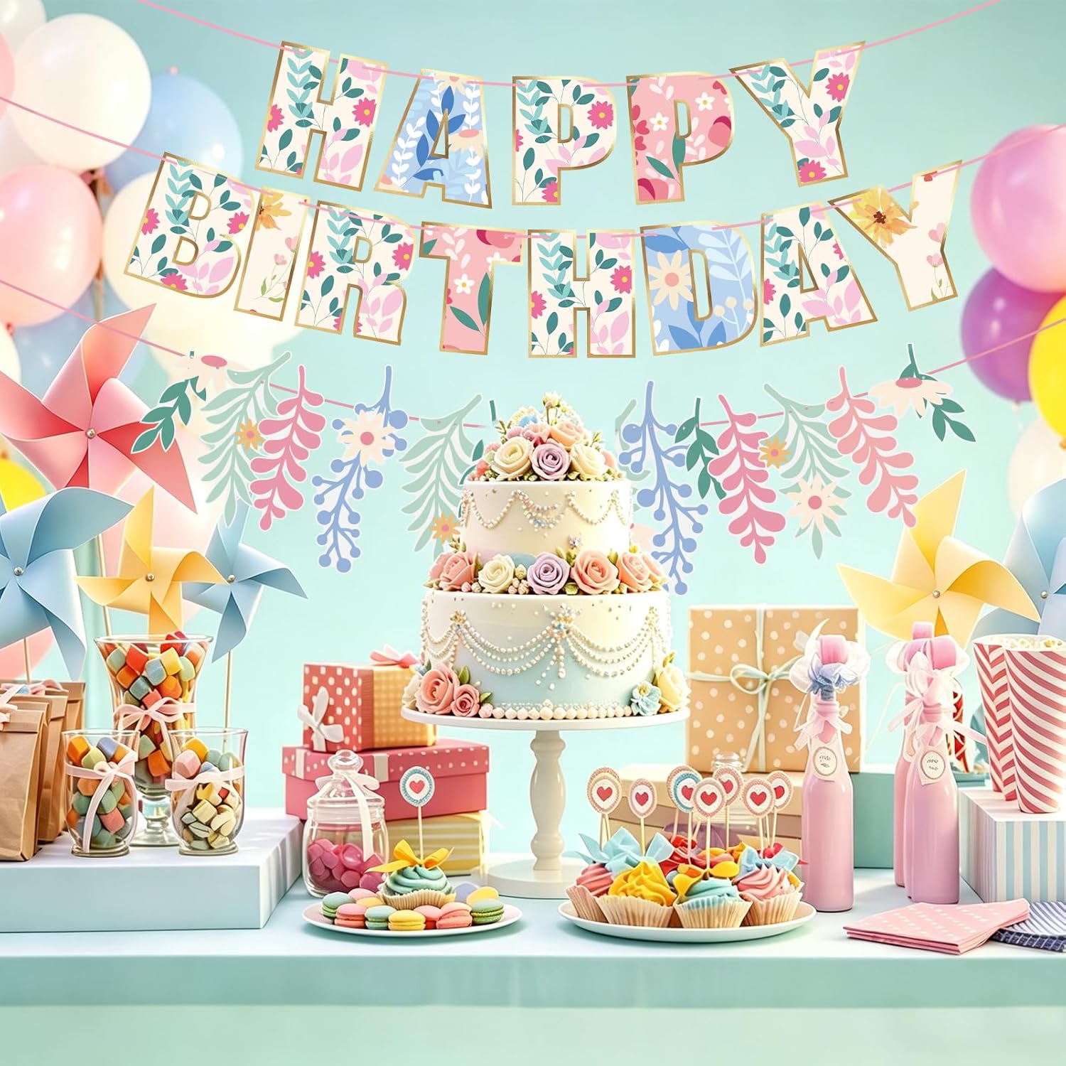 Thumbnail 5 de EASY JOY Wildflower Birthday Banner Set (3 Pcs) – Pre-Strung Floral Garlands