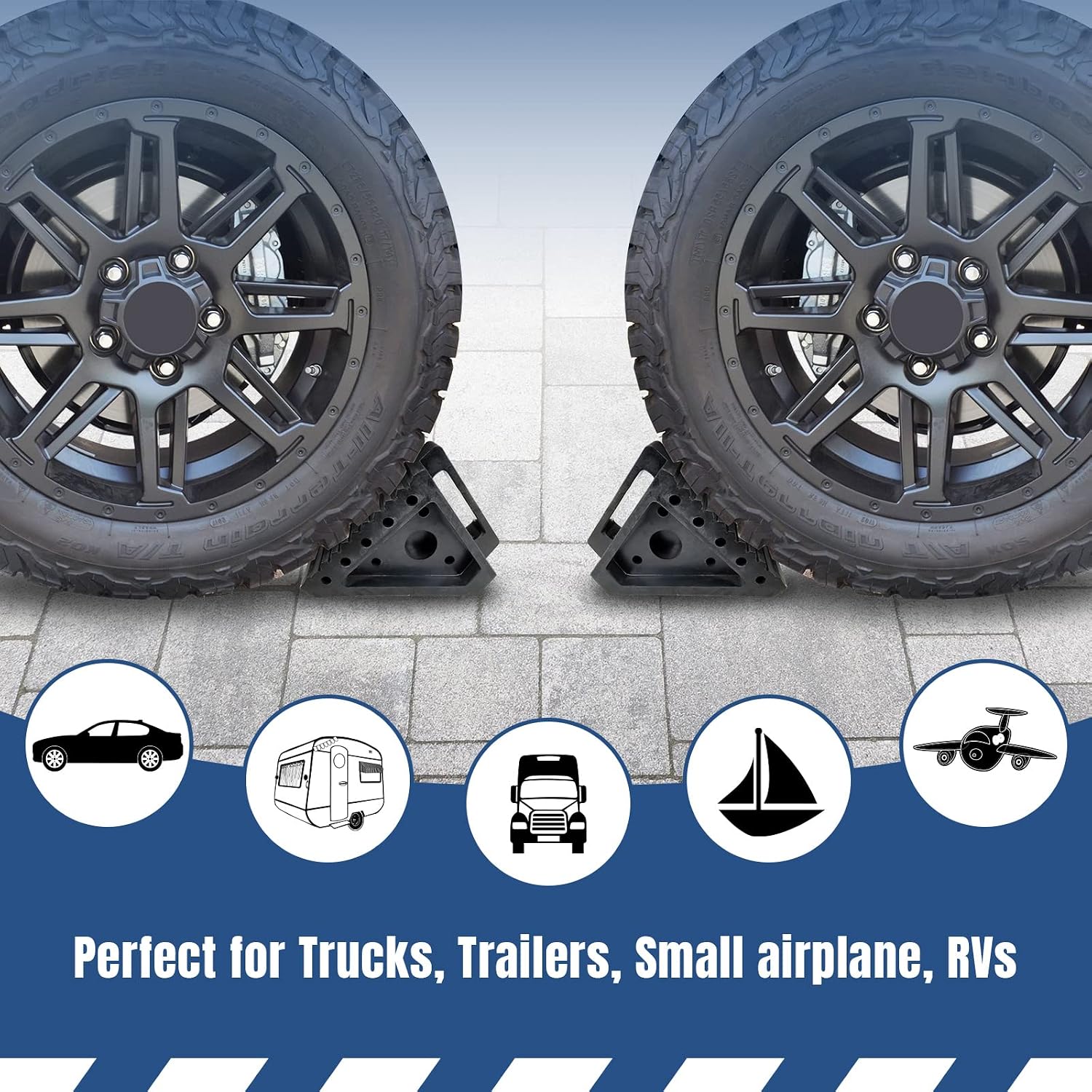 Thumbnail 3 de HOXWELL Solid Heavy Duty Rubber Wheel Chocks (4 Pack) — 8" x 4" x 6" Premium Stopper for RVs, Trailers, Trucks, and ATVs
