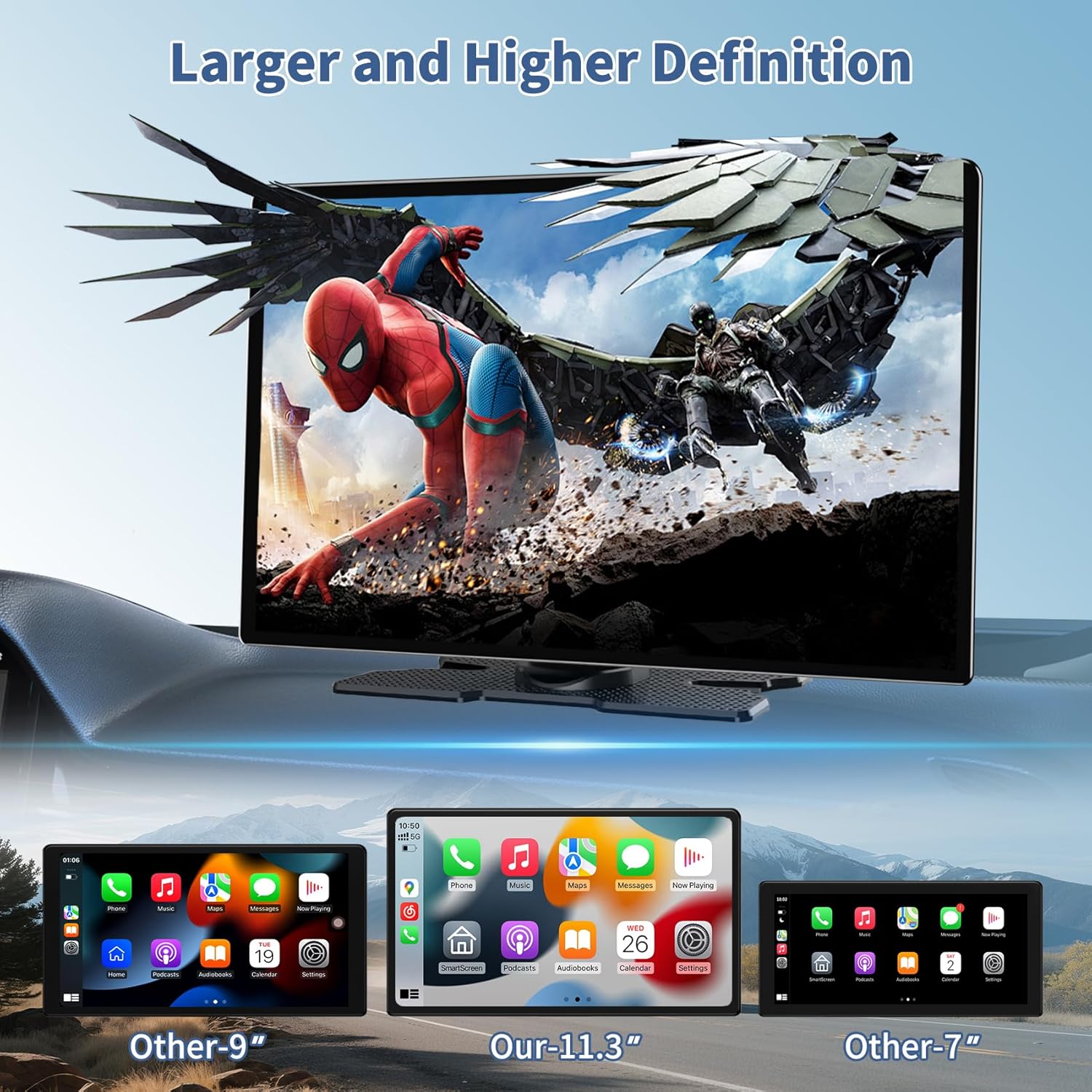 Detalle de Largest 11.3" Portable Carplay Screen with Wireless CarPlay/Android Auto and 4K Dash Cam