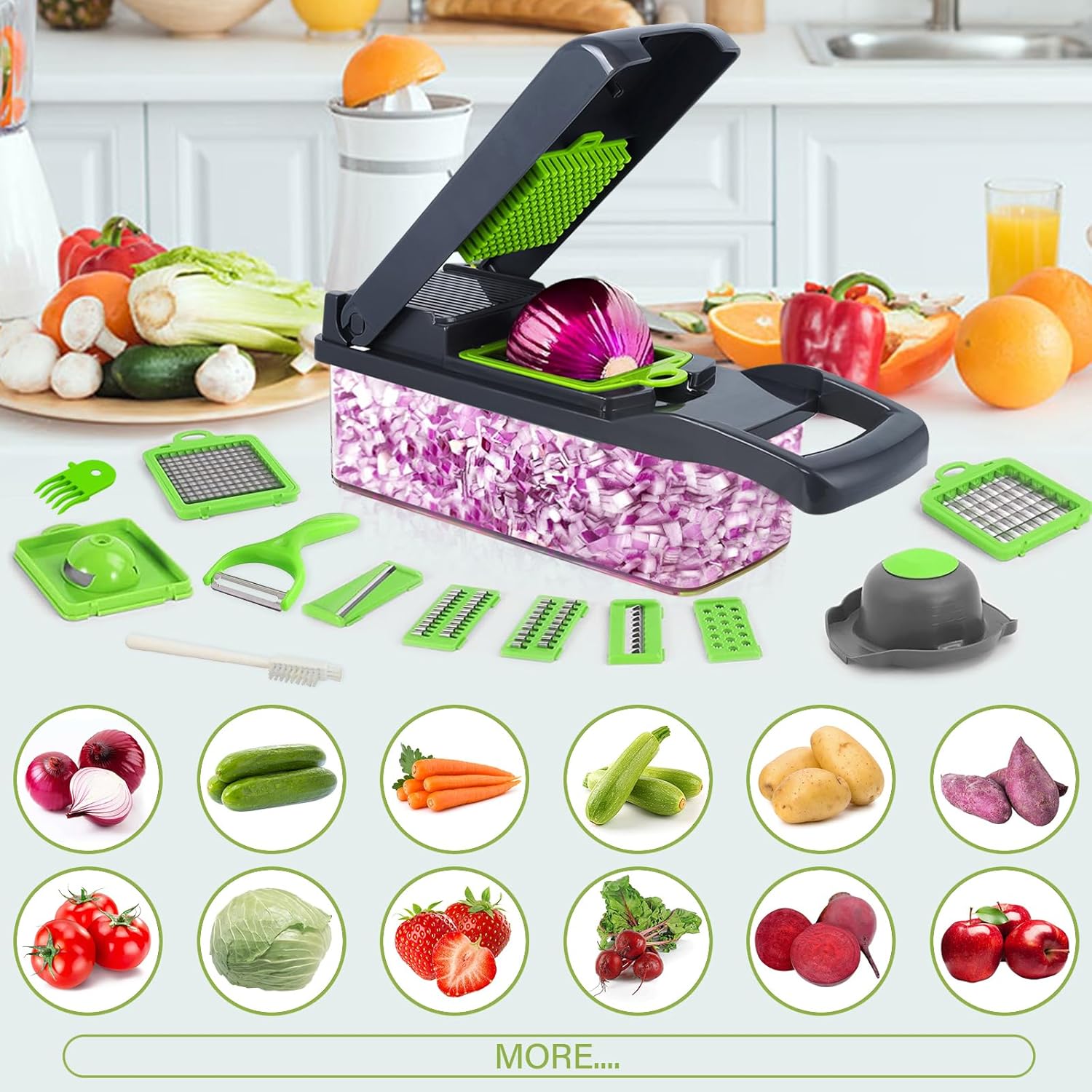 Thumbnail 6 de Vegetable Chopper 18-in-1 Mandoline Slicer with 7 Blades, Safety Glove, Peeler & Cleaning Tools