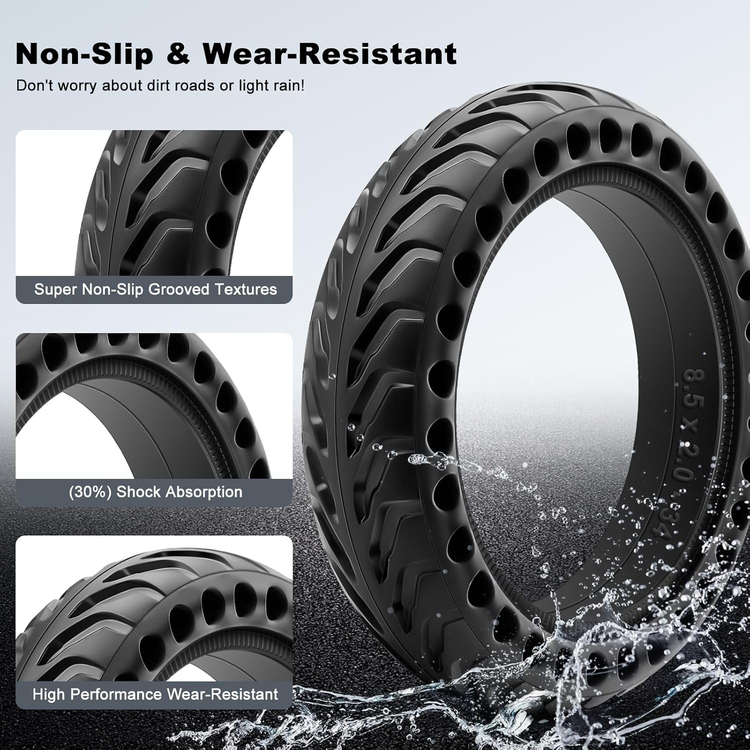 Thumbnail 3 de Amitor E-Scooter Reifen 8 1/2 x 2 Vollgummi (2er-Set) für Xiaomi Pro 2, 1S, M365 & Co.