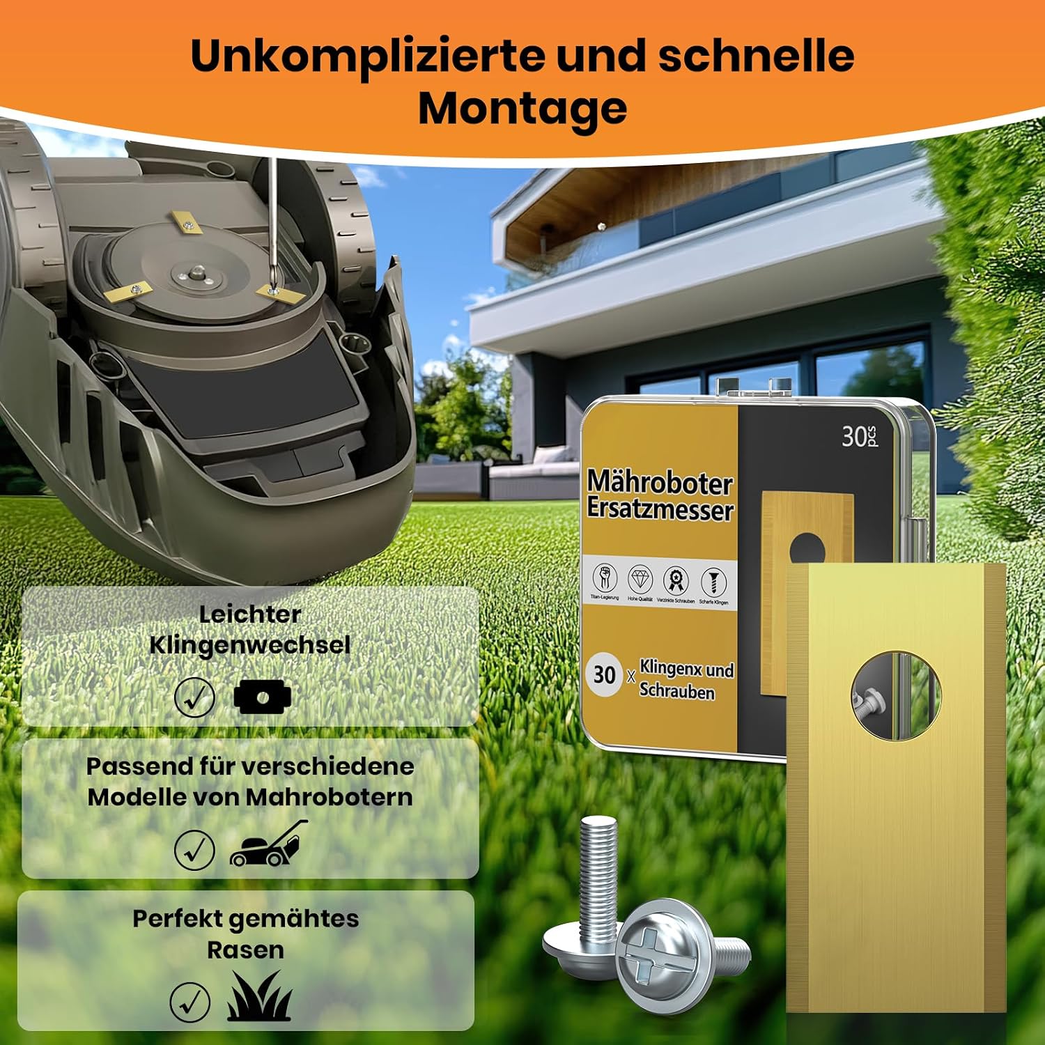 Thumbnail 6 de TBoonor 30 Lame Robot tagliaerba – Lama in acciaio inox/titanio per Worx, Landxcape, Zoef ed Einhell