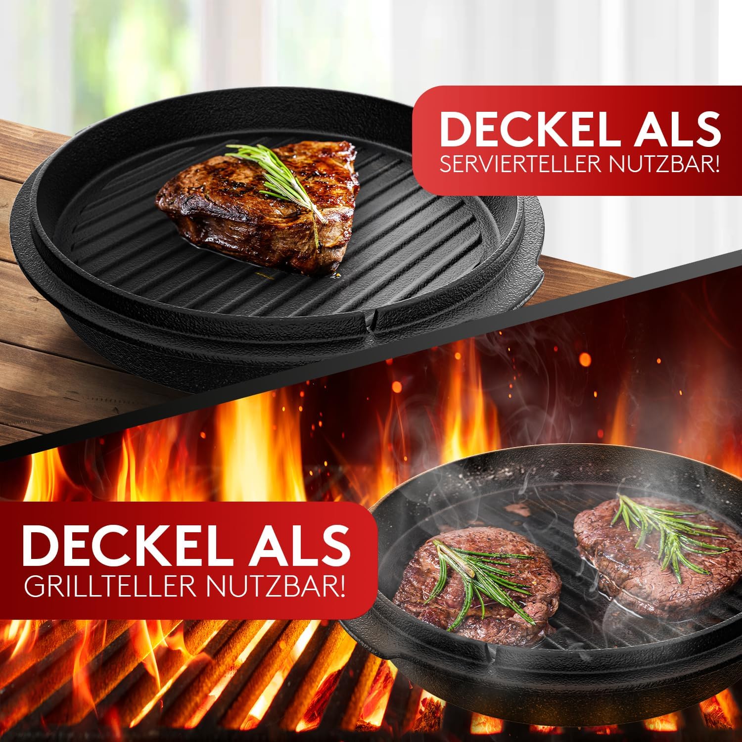 Thumbnail 2 de Taste of Fire [Das Original] – 7,4 l Dutch Oven Set mit Deckel 1,8 l, Standfüßen, Deckelheber und E-Book