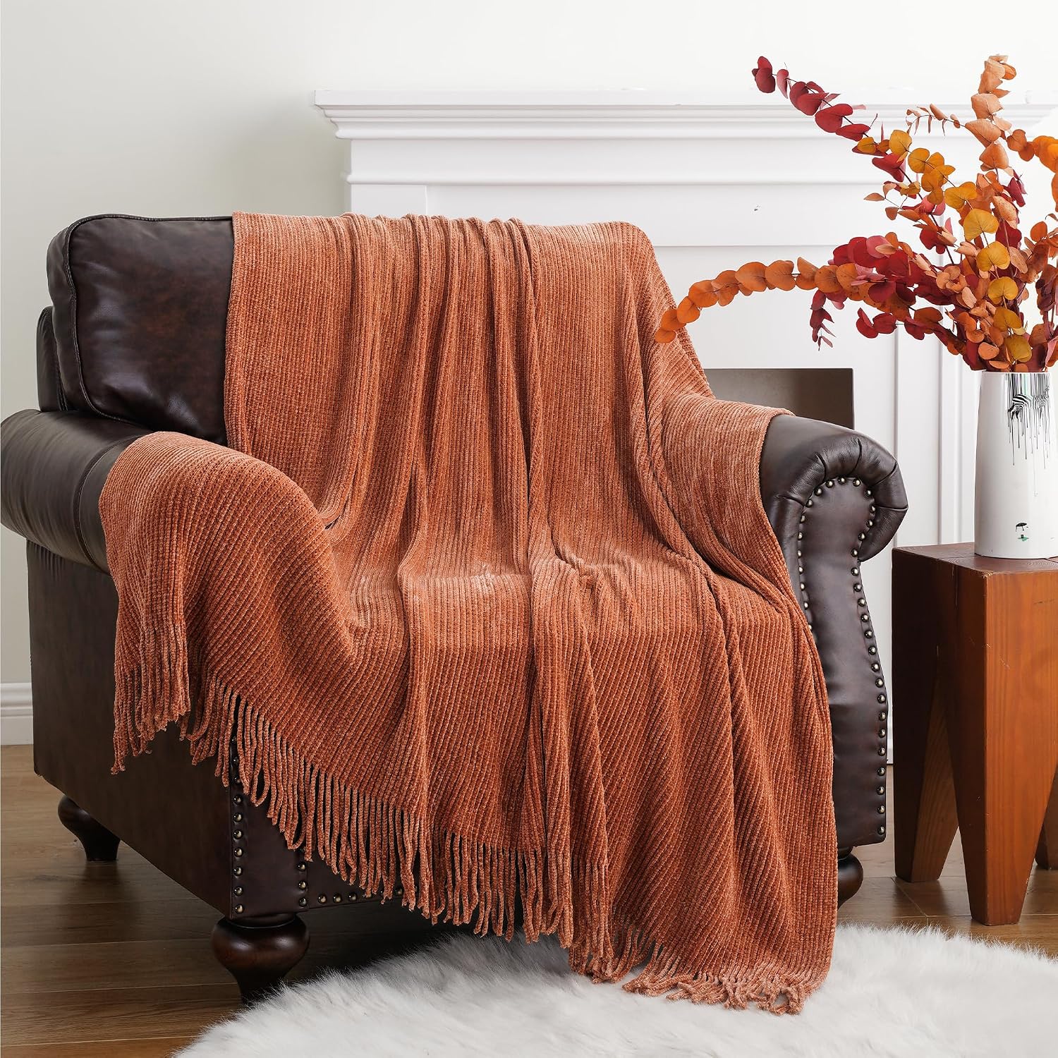 Thumbnail 6 de BATTILO HOME Rust Orange Throw Blanket 60"x80" 🛋