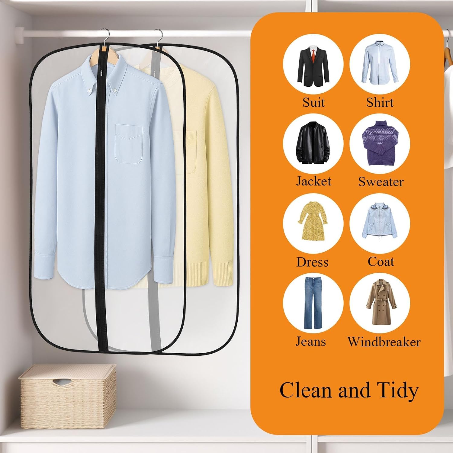 Thumbnail 5 de 12 Pack Garment Bags 60x100cm PEVA Translucent