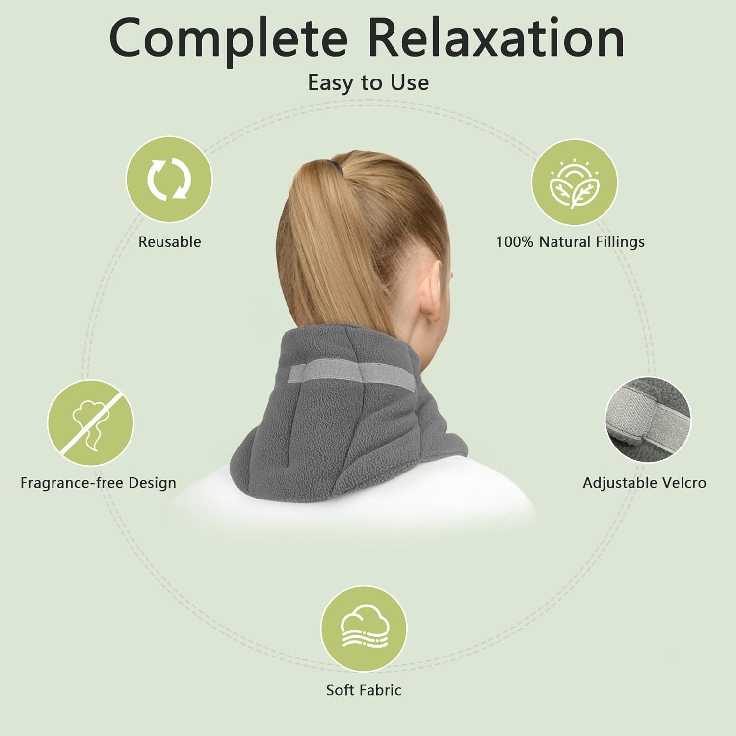 Detalle de Aroma Season Microwave Heat Pad for Neck – 100% Natural Fillings, Reusable Grey