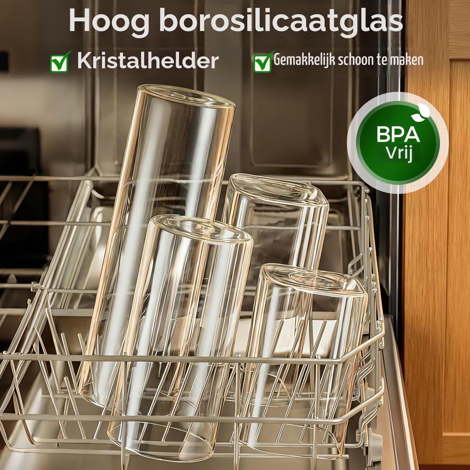 Detalle 2 de ComSaf voorraadpotten van borosilicaatglas, 1,4 liter, set van 3 met bamboedeksel