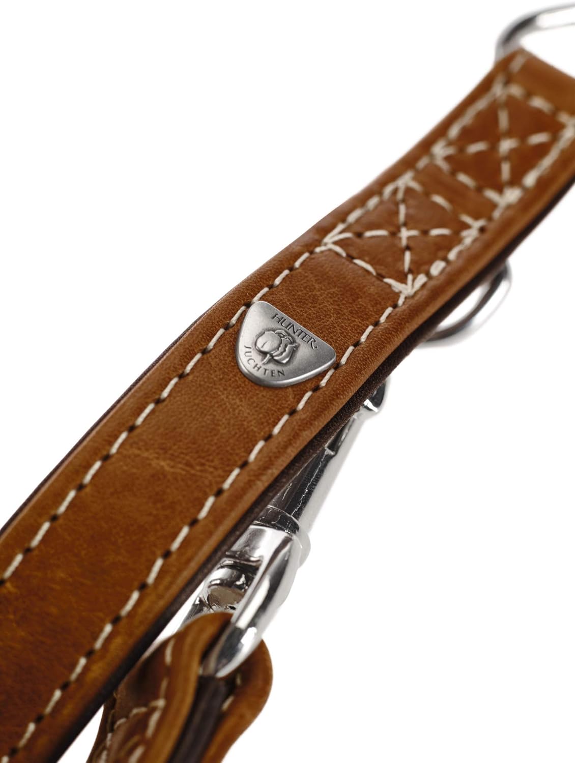 Detalle de HUNTER TARA Verstellbare Hunderführleine aus Leder – rustikal, wetterfest und robust (1,5 cm x 200 cm) in cognac/dunkelbraun