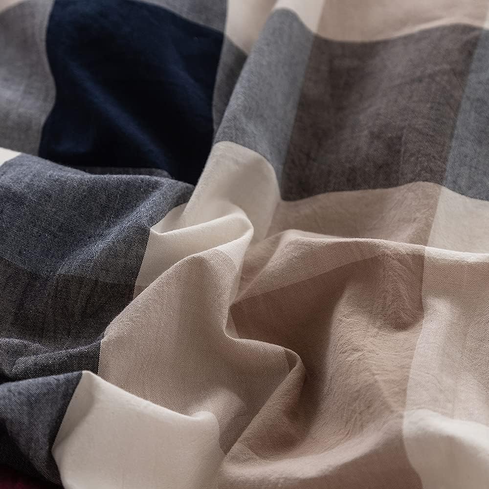 Thumbnail 3 de FACE TWO FACE Twin Duvet Cover Set, 100% Washed Cotton, Blue Red Grid