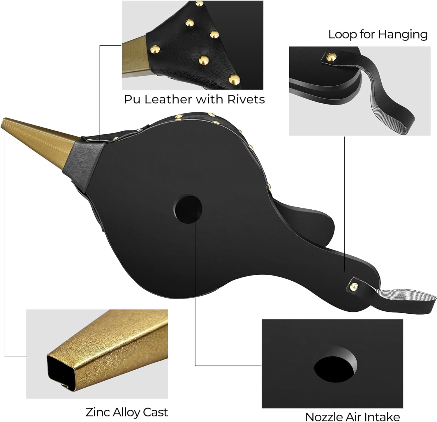 Thumbnail 1 de Amagabeli Fireplace Bellows 43cm x 19cm: Large Wood Air Blower with Cast Nozzle