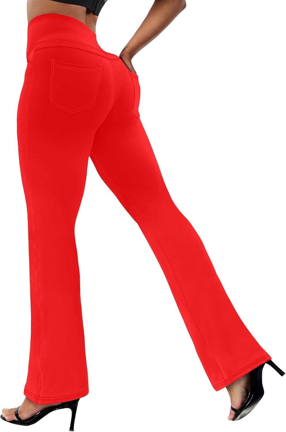 Detalle de VOOVEEYA Women's Bootcut Leggings with Pockets: High-Wit, Flared Comfort for Everyday Wear