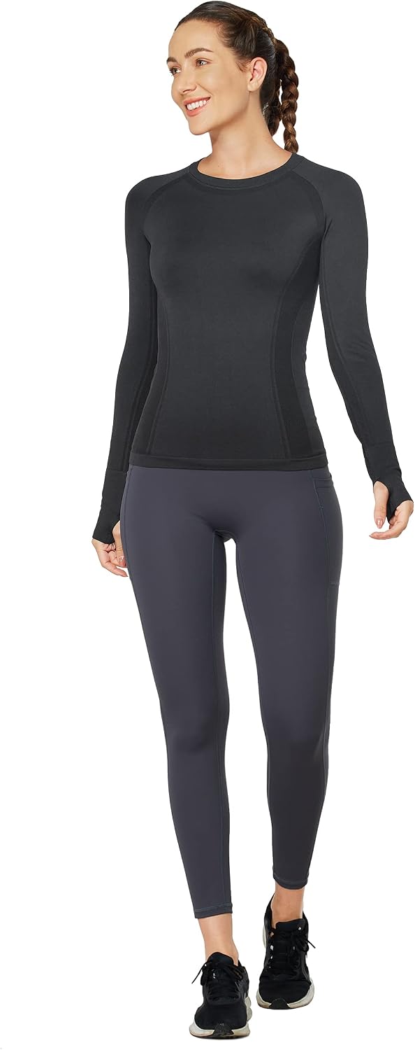Detalle de MathCat Women's Long-Sleeve Workout Shirt, Quick-Dry Seamless Stretch