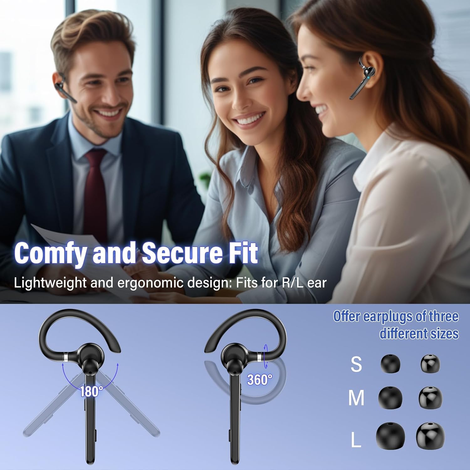 Thumbnail 6 de Bluetooth Headset with 90Hrs, Single-Ear Design, aptX HD, Dual Mics, IPX7 — Ideal for Truckers, Business, and Gym