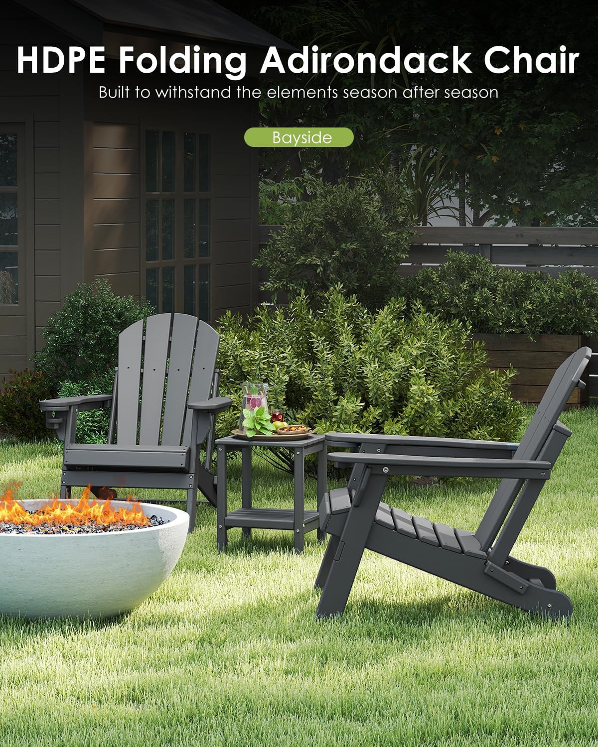 Detalle de GREENVINES HT-OC-AD Folding Adirondack Chairs, 2-Pack, Gray HDPE