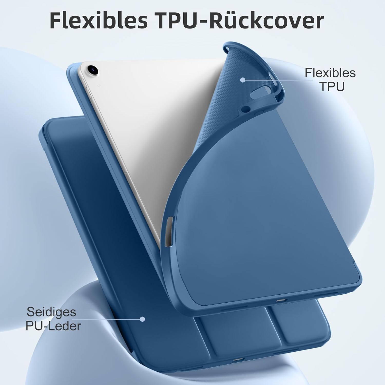 Detalle de Vobafe Hülle für iPad Air 13 Zoll M4 2026 / M3 2025 / M2 2024 – Dreifach-Ständer, Stiftablage, Auto Wake/ Sleep, TPU-Rückseite, Blau