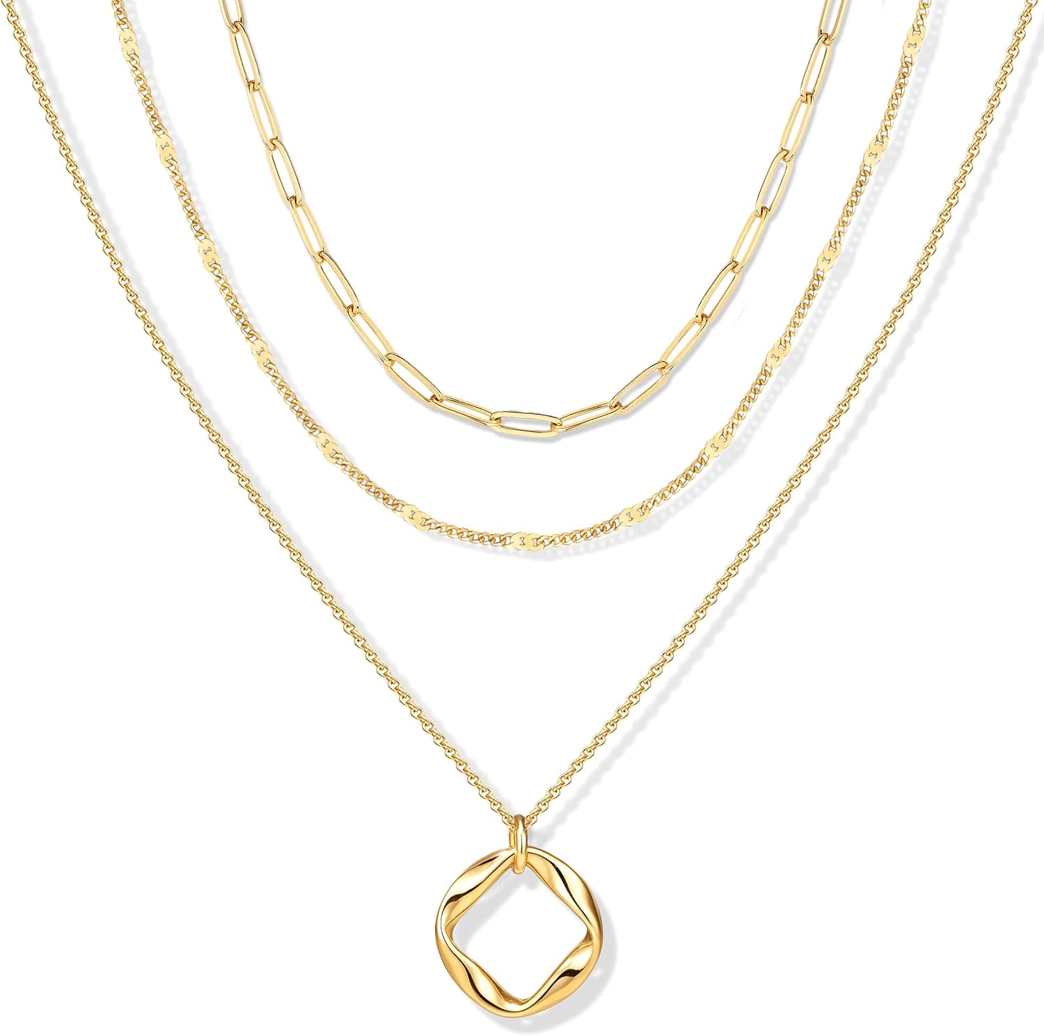 Detalle de FENNELISA 3er Set Damen-Halsketten mit Layering-Look, Silber 925 vergoldet, verstellbar