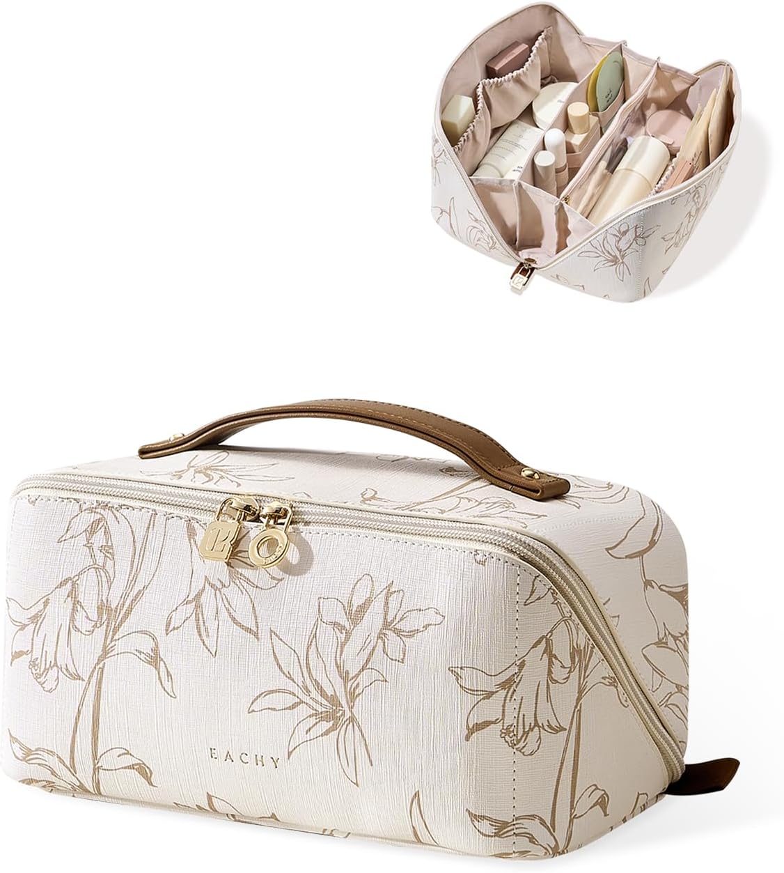 Detalle de EACHY Travel Makeup Bag, Large Capacity Waterproof Cosmetic Case for Women