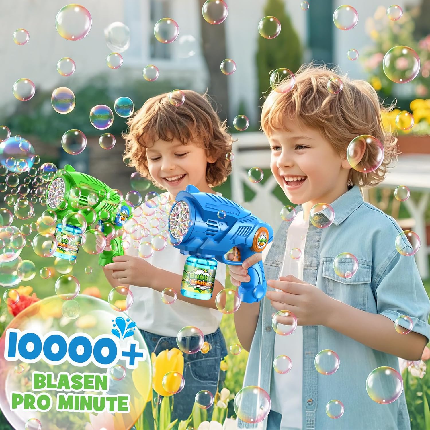Detalle de Seifenblasenpistole & Seifenblasenmaschine 2er-Set (elektrisch, LED, automatischer Betrieb) für Kinder