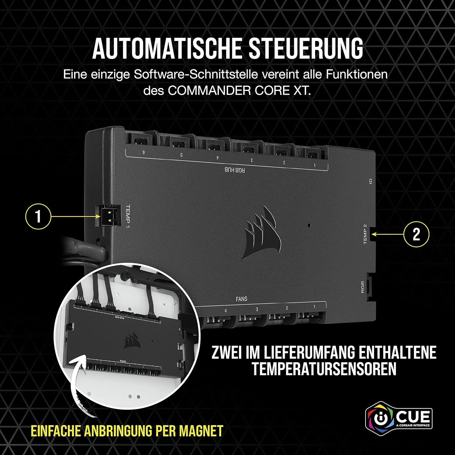 Thumbnail 4 de Corsair iCUE COMMANDER CORE XT – digitale Steuerung für bis zu 6 PWM-Lüfter und 264 RGB-LEDs (Zero RPM, Temperaturüberwachung) schwarz