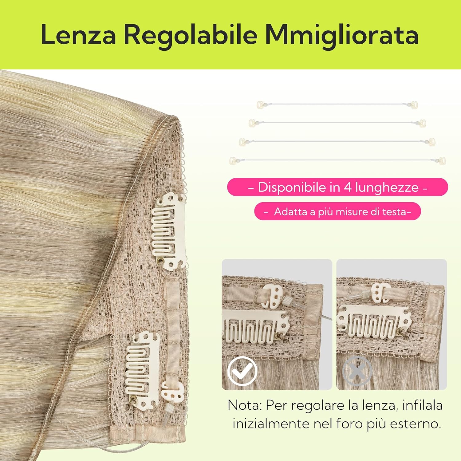 Detalle 2 de hotbanana Extension Capelli Veri con Filo Invisibile, 35 cm — Capelli Umani Remy Lisci
