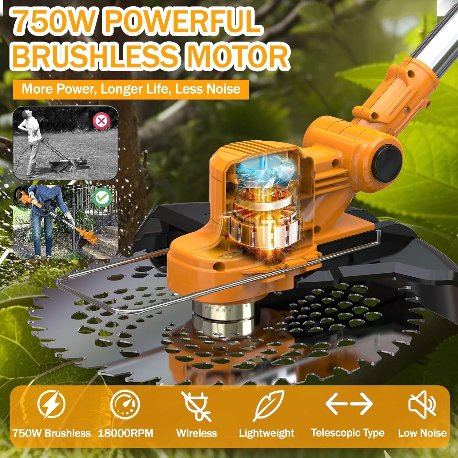 Thumbnail 2 de Decespugliatore a batteria 21V 4-in-1 con 2 Batterie 4,0Ah e Testa Girevole 90° – Orange