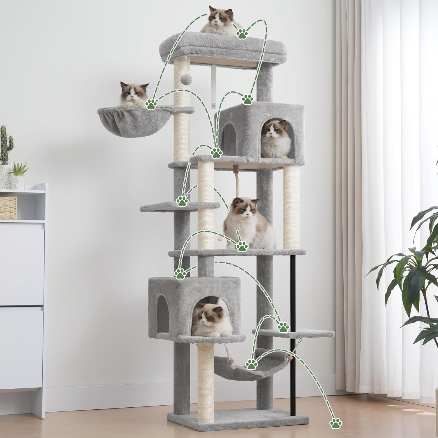 Detalle de Gitelsnour GCT024W Cat Tree, 70.5-Inch Tower with Sisal, Hammock & Perch