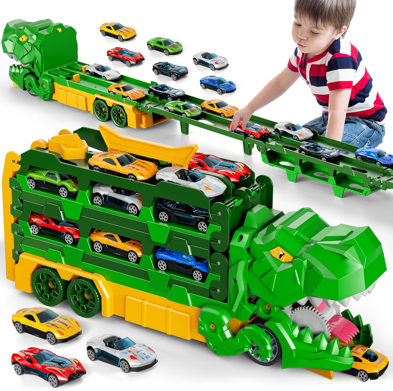 Detalle de Ci Vetch YM8811-3-a Dinosaur Transport Truck with 59-Inch Dual Race Track