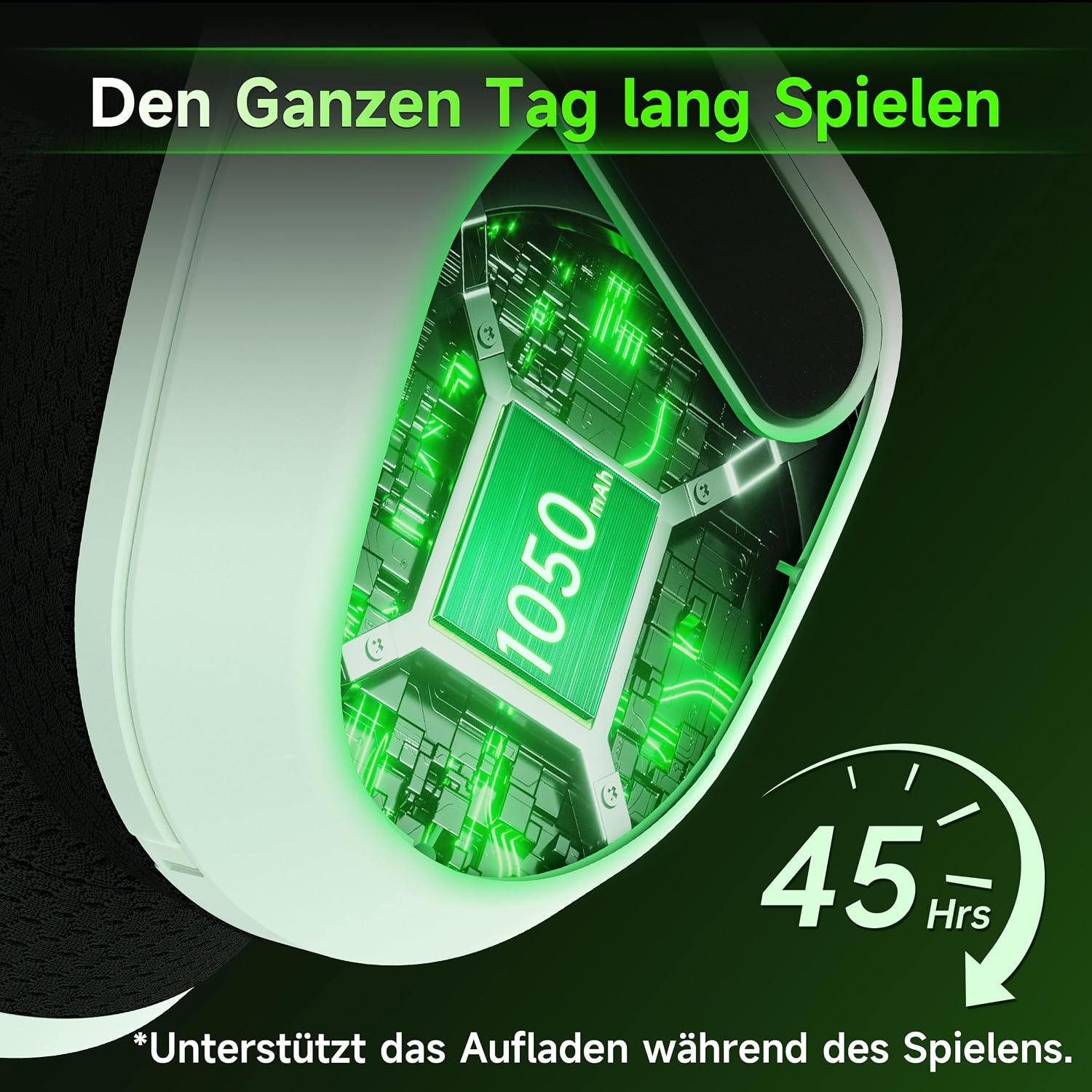 Detalle de Gvyugke Kabelloses Gaming Headset – 2,4-GHz + Bluetooth 5.4, 50 mm Treiber, Flip-to-Mute Mikrofon