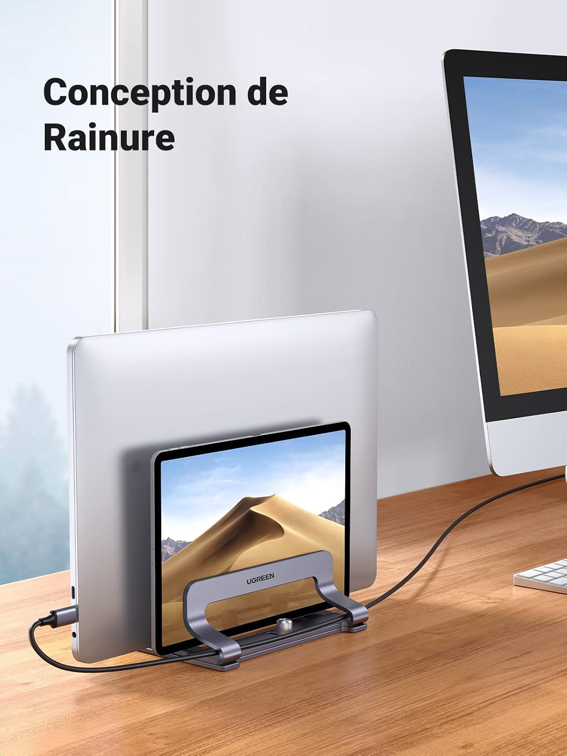 Thumbnail 4 de UGREEN 2 en 1 Support Ordinateur Portable Vertical en Aluminium – Double Porte et Réglable