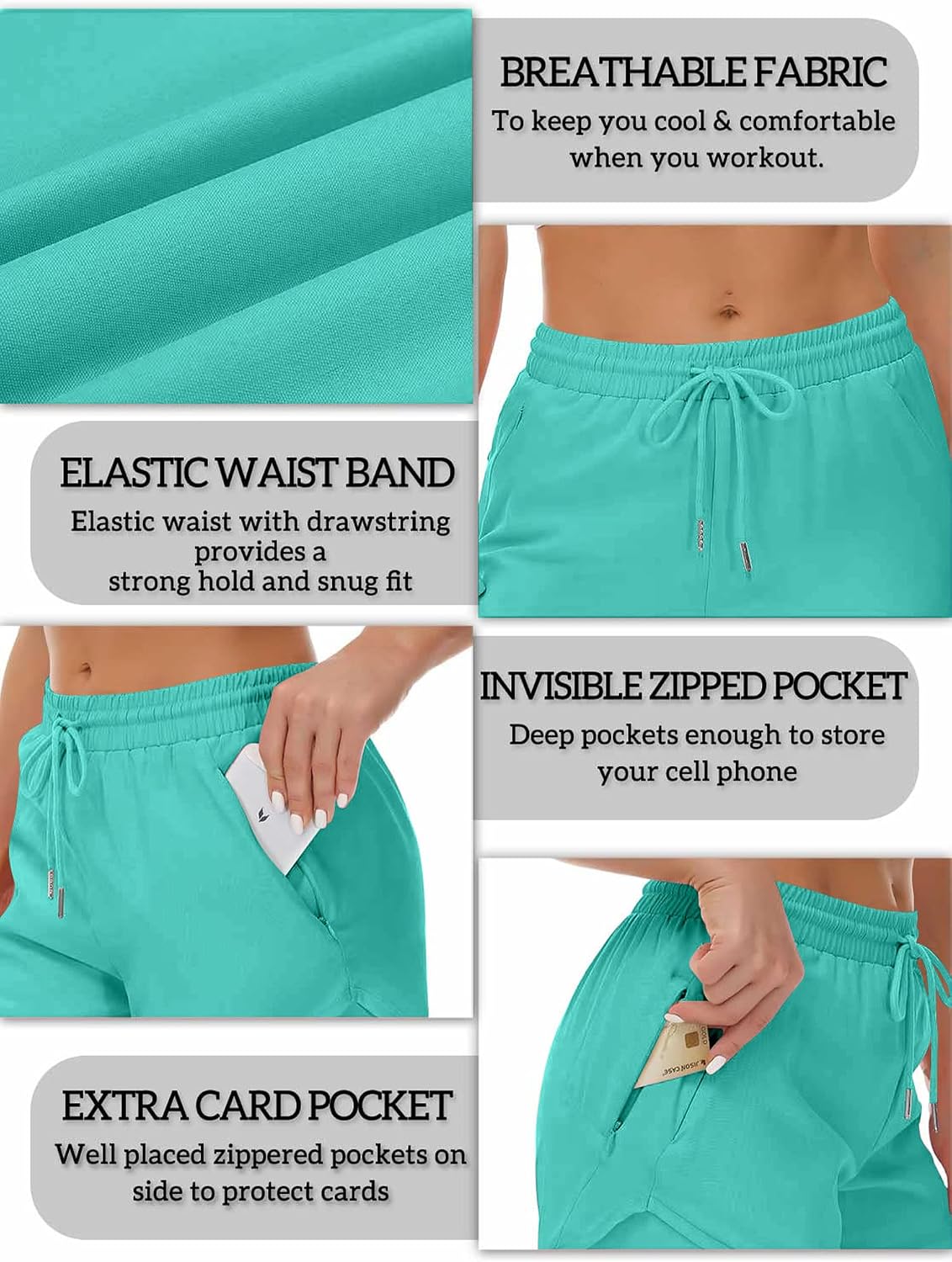 Detalle de Mancreda Women's Running Shorts with Liner 3 Zipper Pockets Elastic Workout Athletic Gym Yoga Shorts