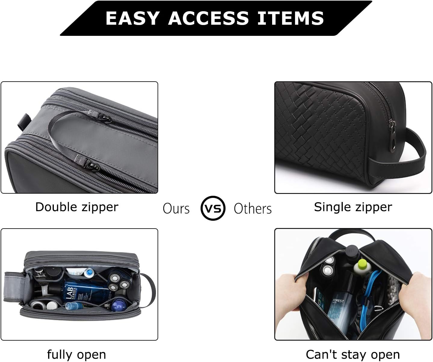 Detalle de BAGSMART Toiletry Bag for Men (Grey, Medium) – Travel Organizer & Dopp Kit