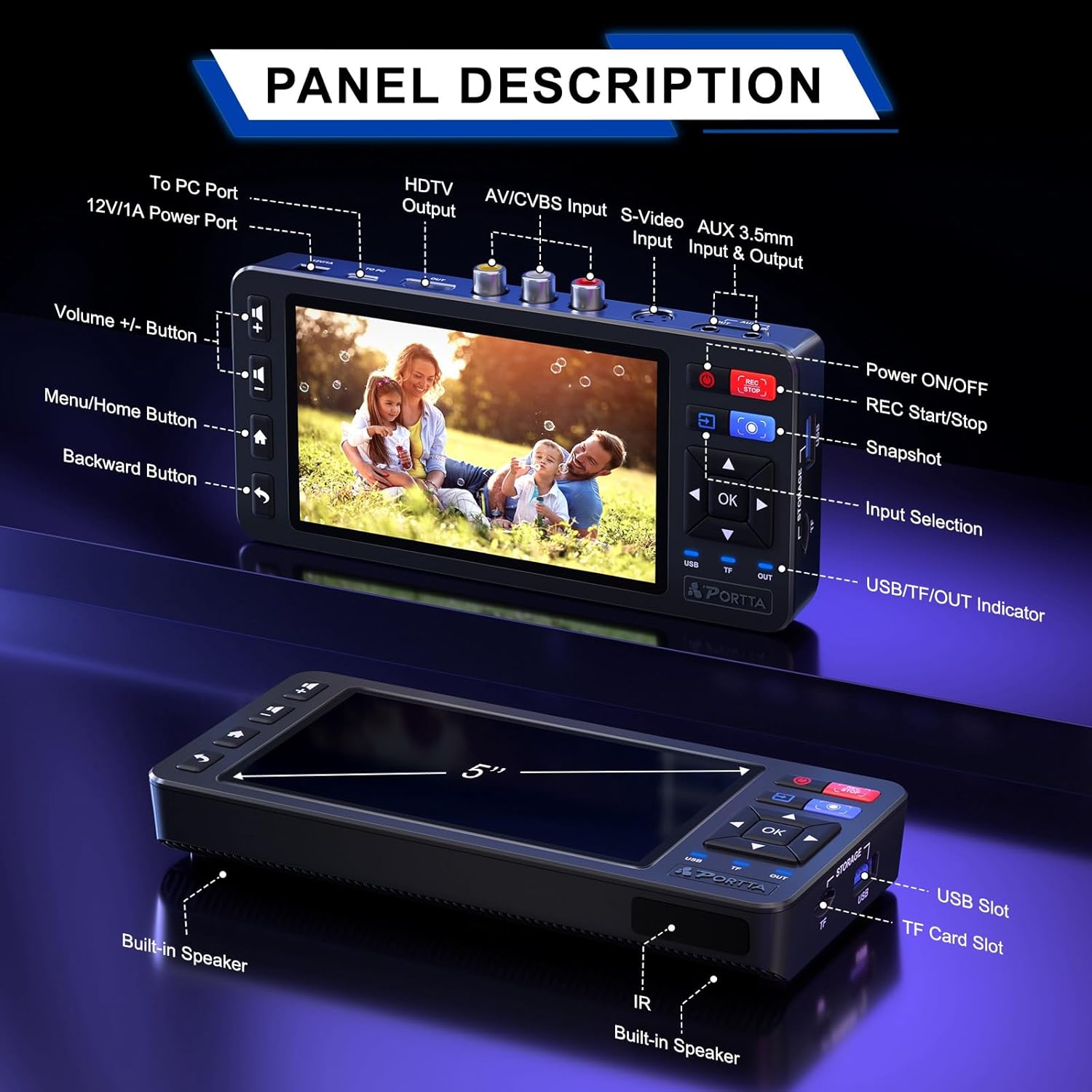 Detalle de Portta VD20P VHS to Digital Converter with 5" HD Screen