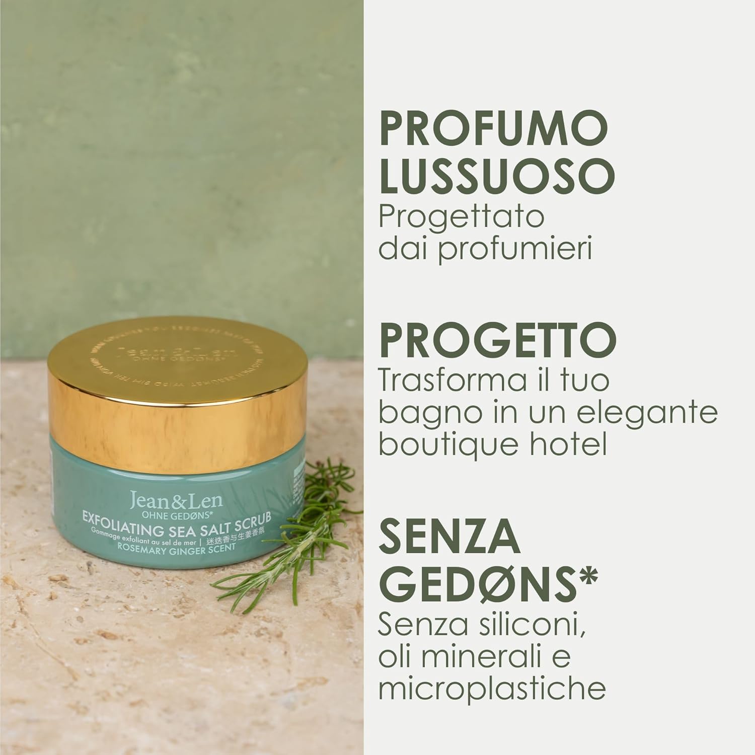 Detalle de Jean & Len Scrub al Sale Rosemary & Ginger – Scrub corpo profumato 200 ml