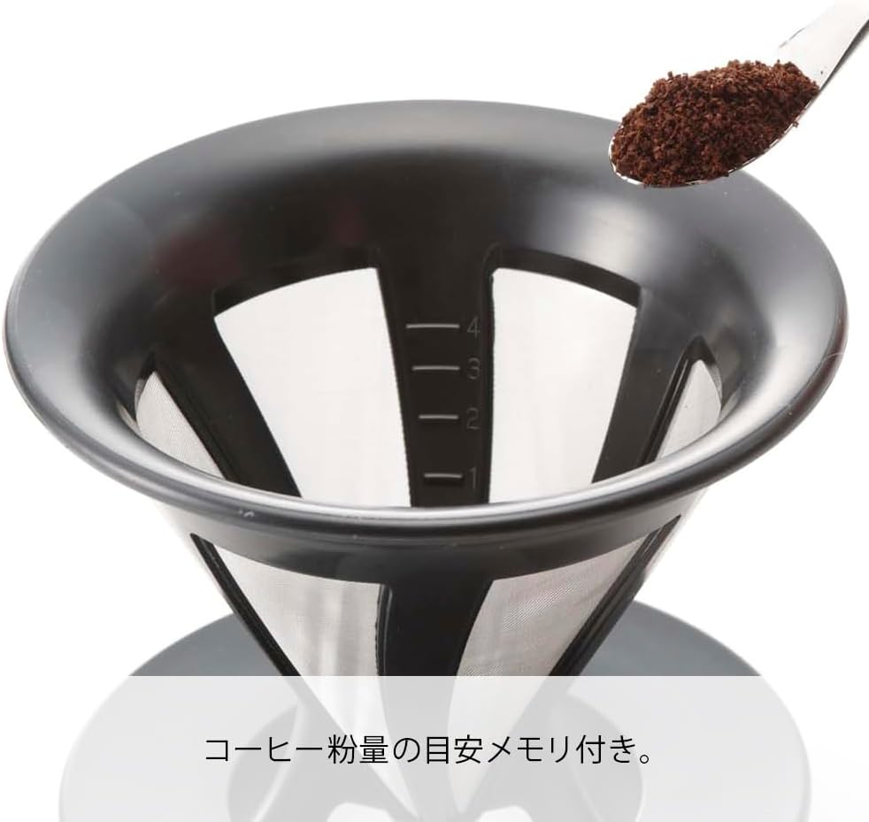 Detalle de HARIO カフェオール CFOD-02-B コーヒードリッパー 1~4杯用 ステンレスメッシュ