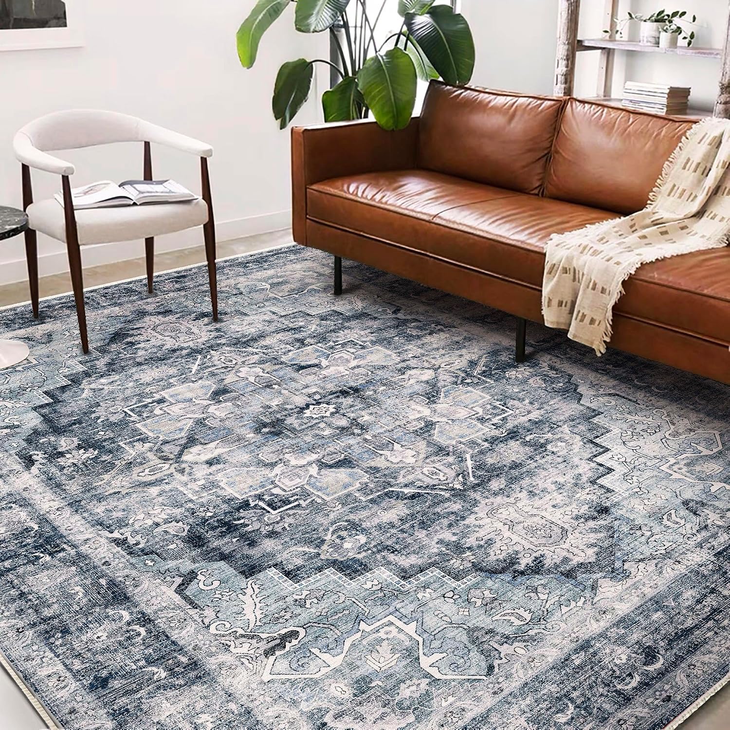 Thumbnail 1 de CHAMPLANT 10 x 14 ft washable boho floral rug 🏡