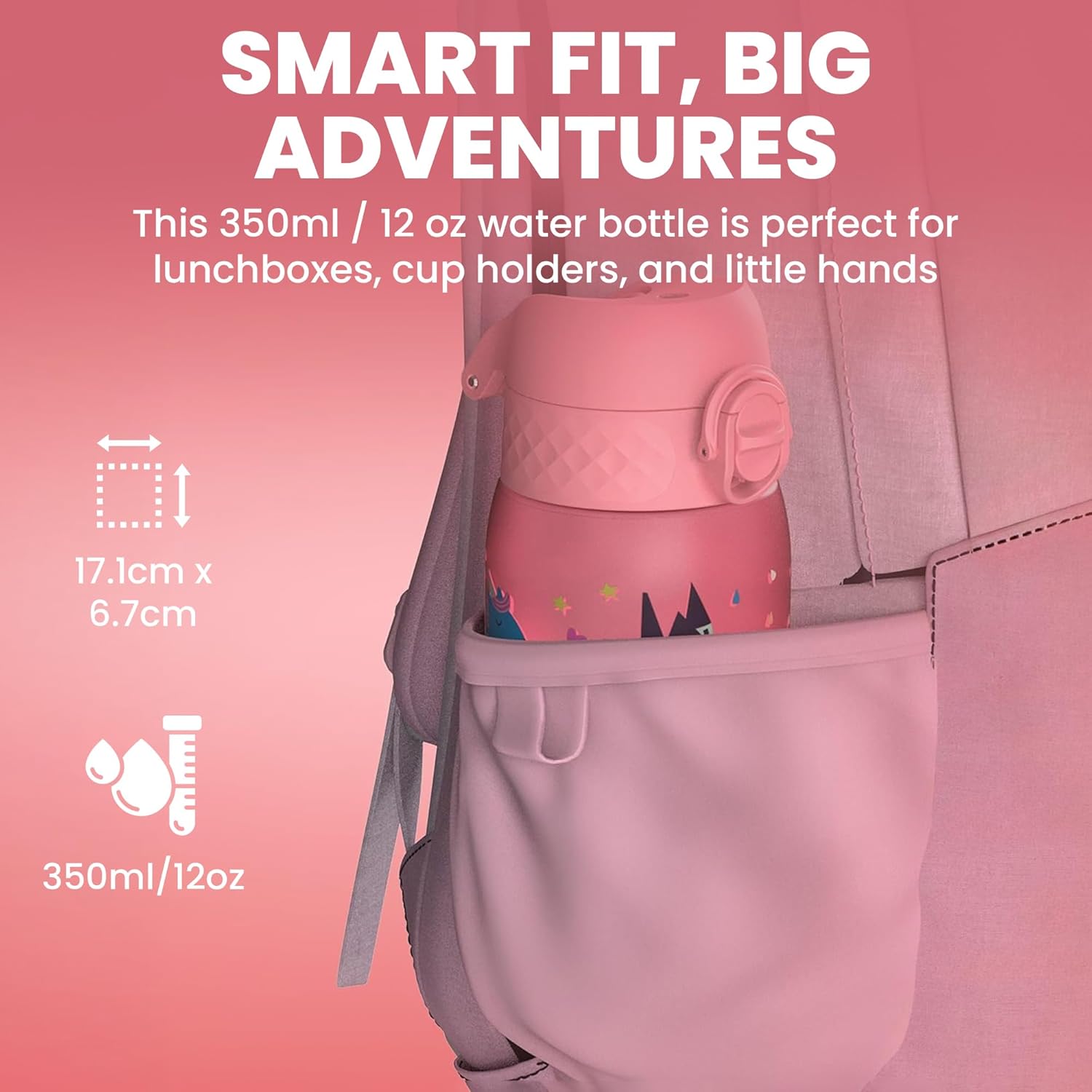 Detalle de Ion8 Borraccia per Bambini 350 ml – a Prova di Perdite, Rosa Unicorni