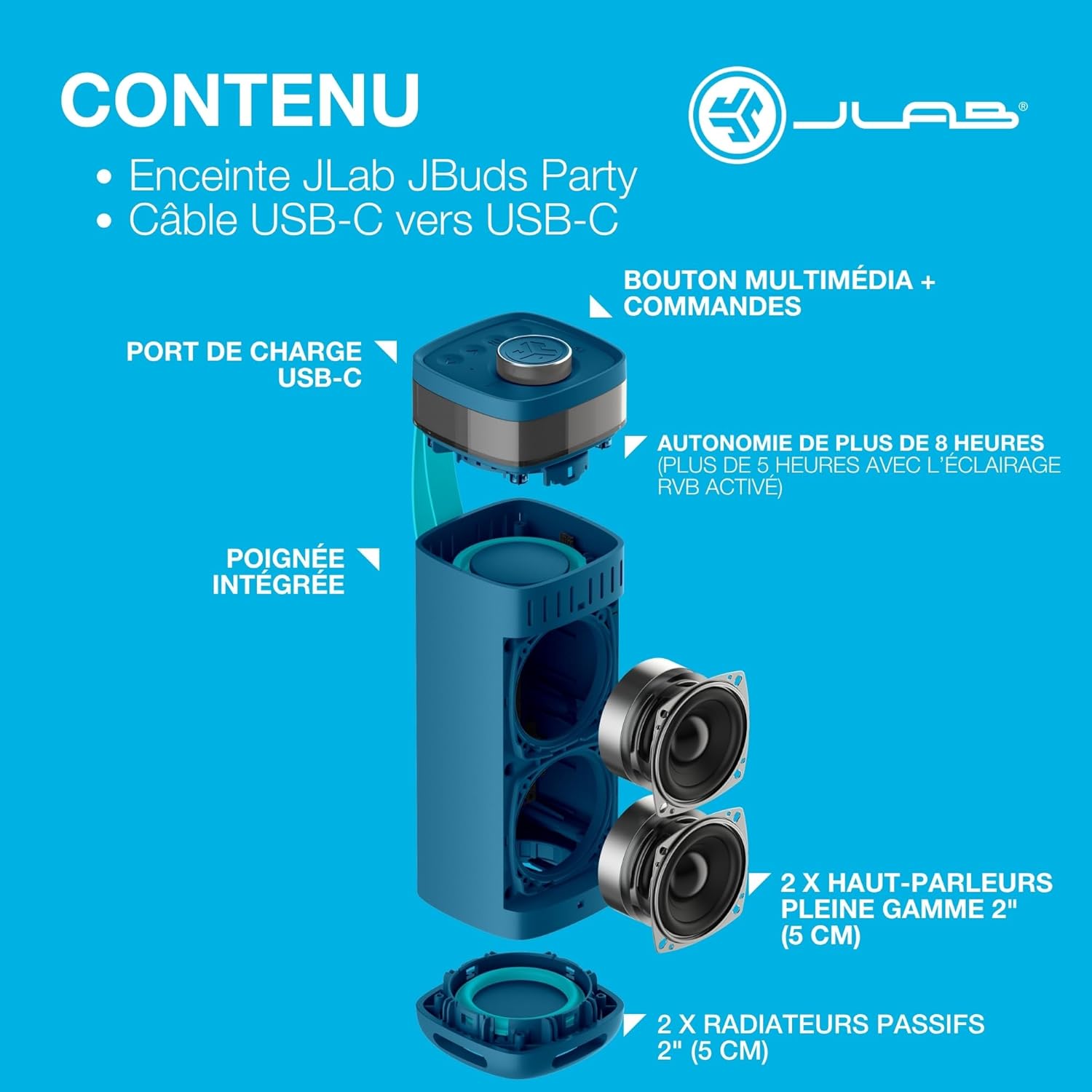 Thumbnail 6 de JLab JBuds Party : enceinte Bluetooth portable 30W avec lumières RGB et autonomie jusqu’à 12+ h (IP56)