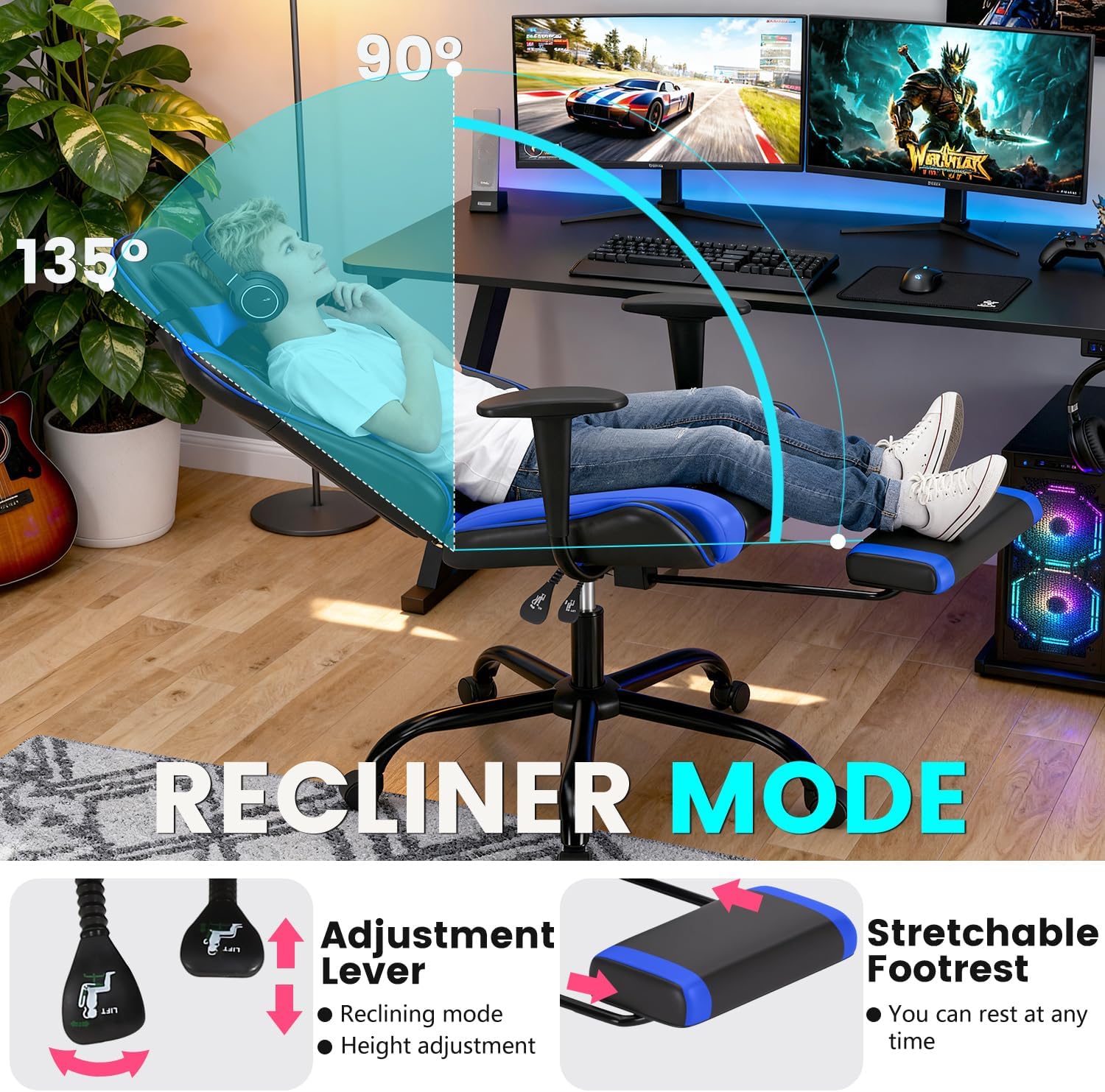 Detalle 2 de BestOffice Ergonomic Gaming Chair, 250 lb Capacity
