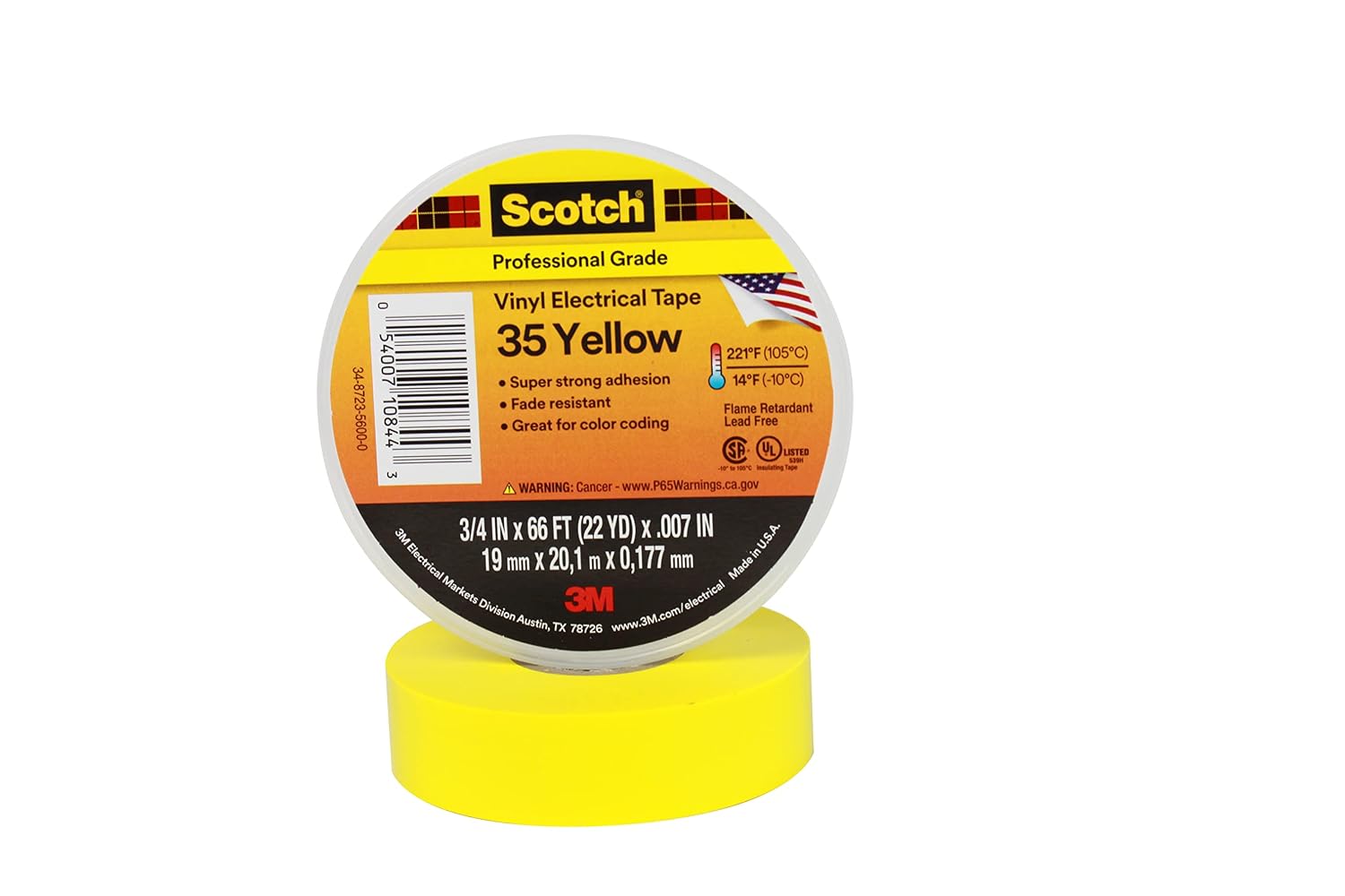 Detalle 2 de Scotch 35-3/4X66FT-YL Vinyl Electrical Tape, Yellow, 19 mm x 20 m