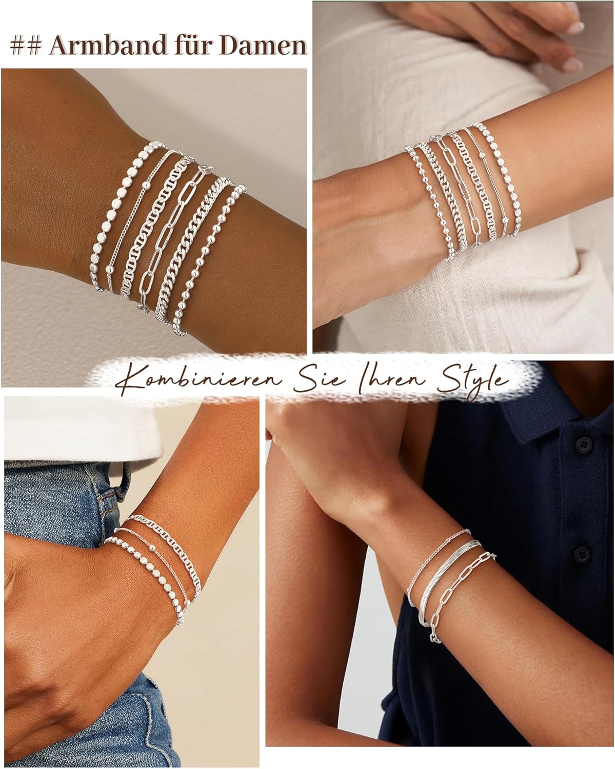 Detalle 2 de ZOERAY Armband Set Damen Wasserfest 18K