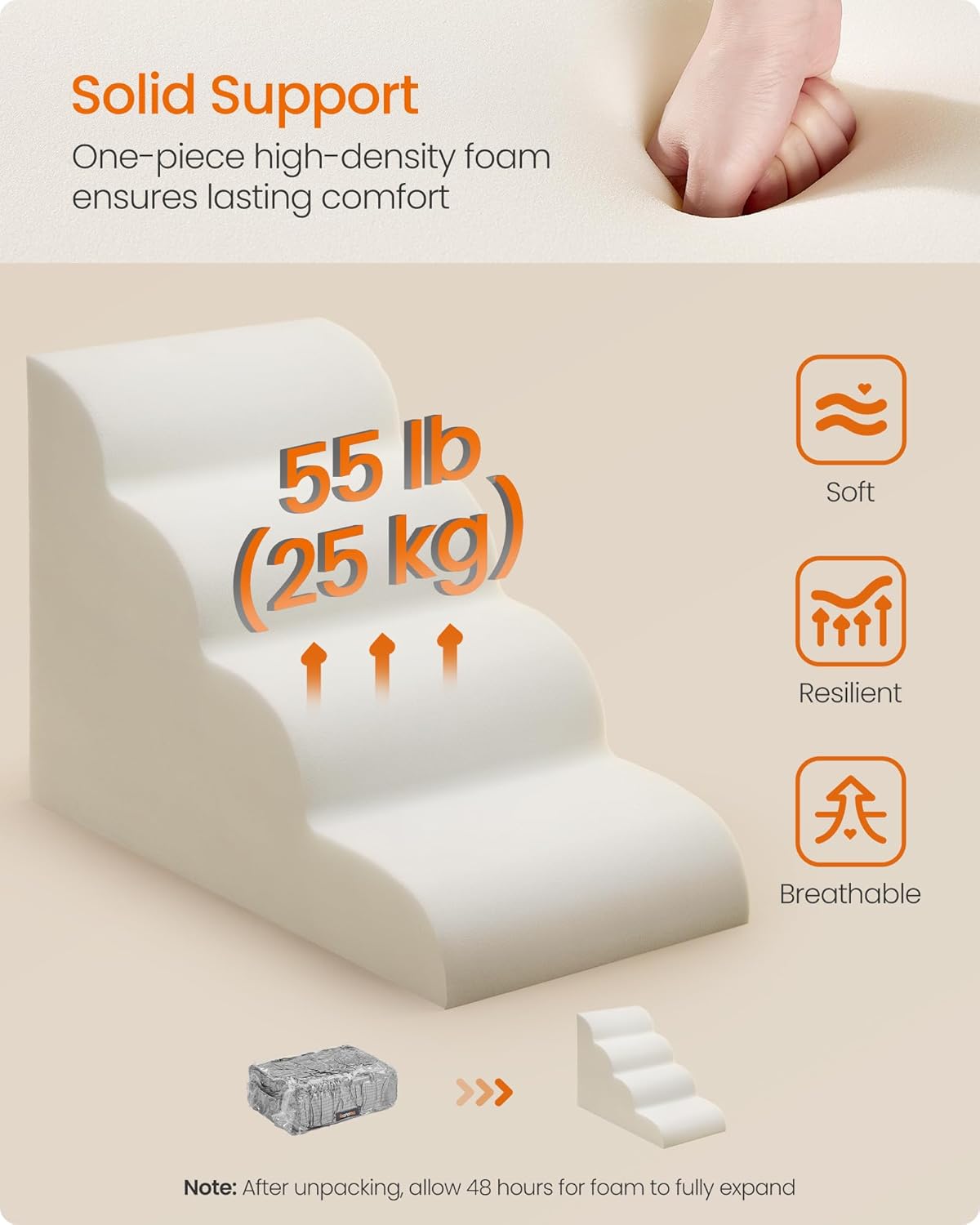 Thumbnail 3 de Feandrea 4-Step Dog Stairs (Waffle-Patterned Corduroy) PPS014GD01 in Dove Grey