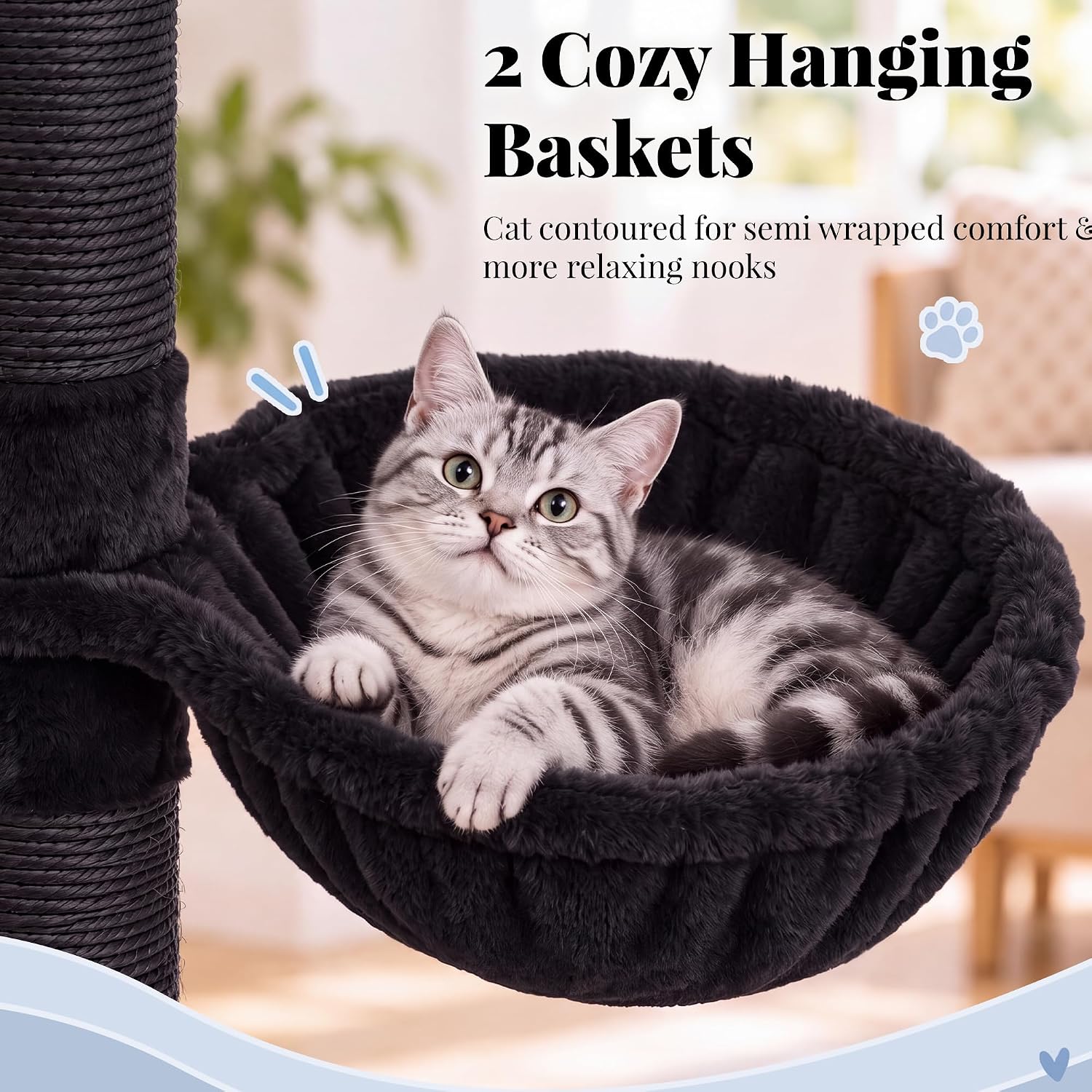 Detalle de Hey-brother MPJ038BR Cat Tree Tower, 6 Levels, Sisal Posts, Two Condos